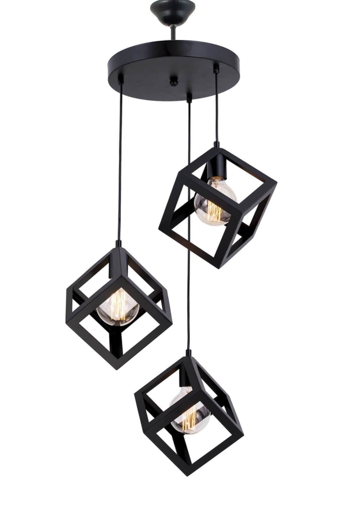 Lambadar Rustik Retro Model Geometrik Sarkıt Metal Küp Avize