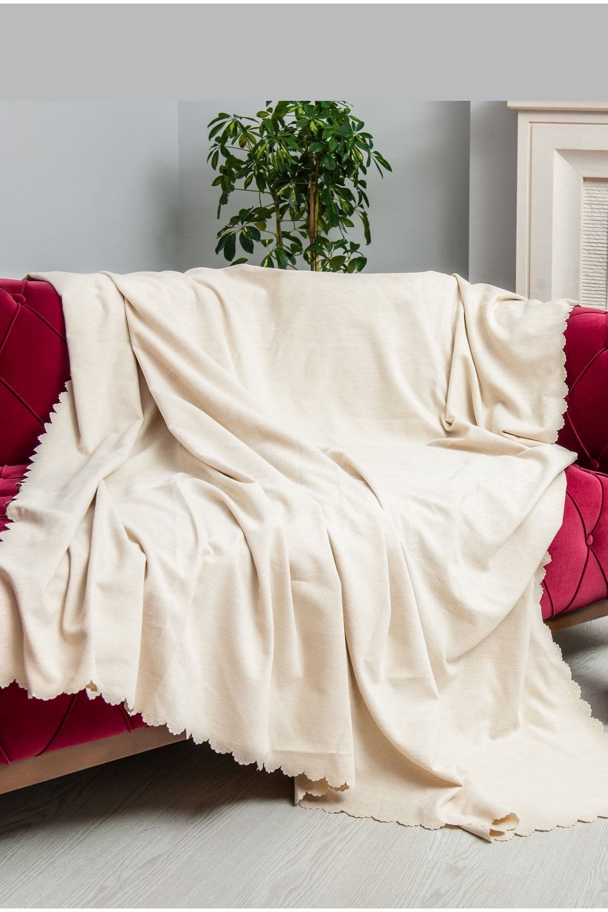 Latuda Concept Koltuk Örtüsü | Çekyat Örtüsü | Koltuk Şalı 175x215 Mikrofiber Şönil Çift Taraflı Kaymaz | Ekru