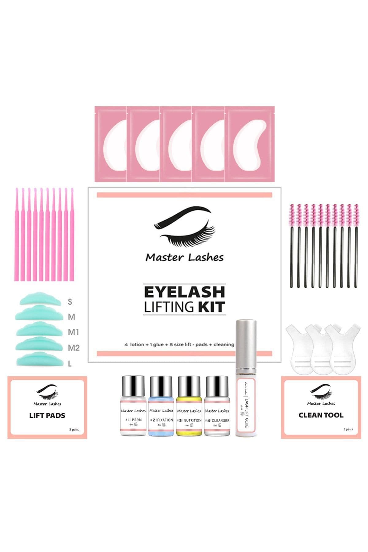 Master Lashes Kirpik Lifting Seti Yapıştırıcılı 10ml Lash Lift, Kaş & Kirpik Perma Seti Full Set