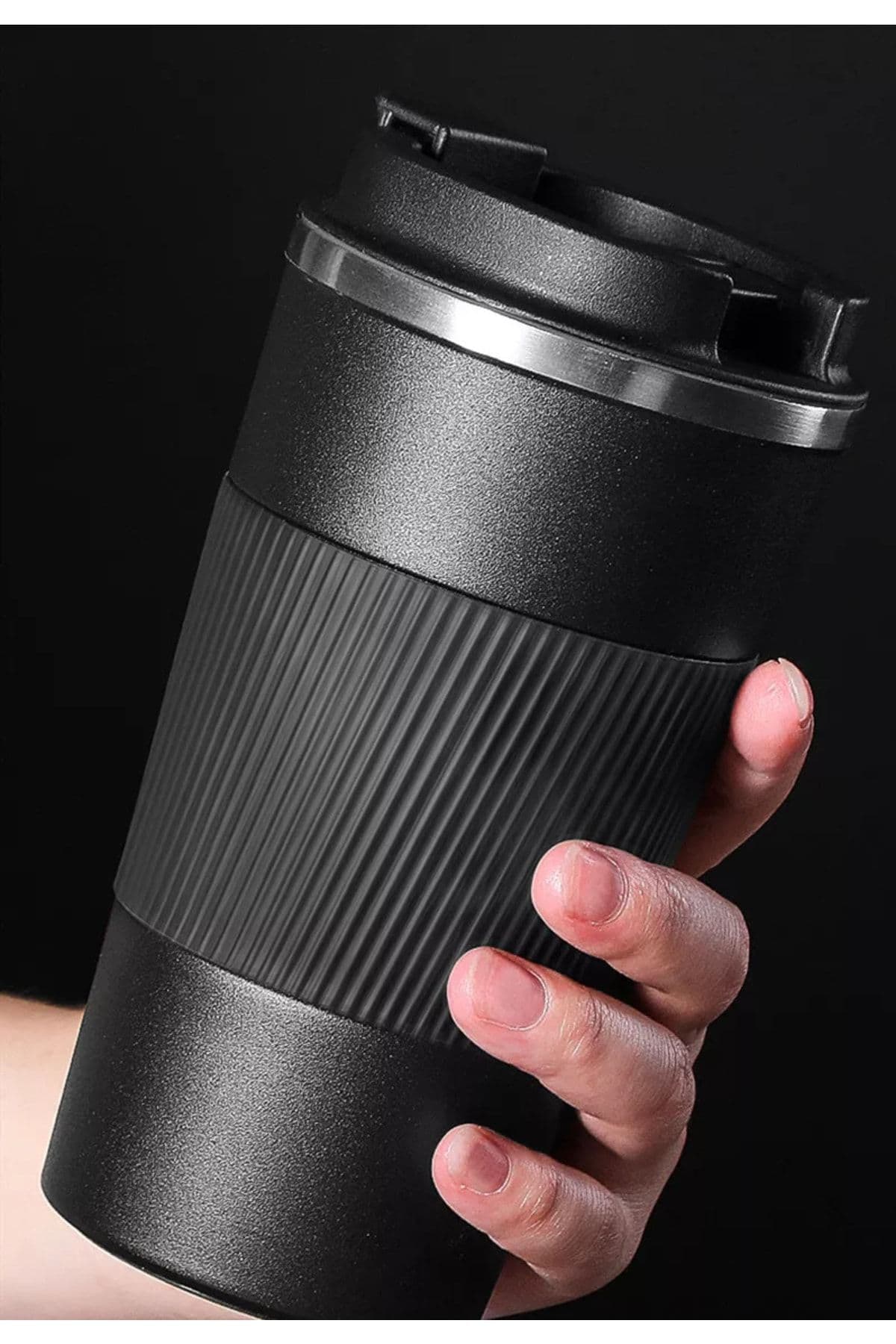 megame 500 ml Siyah Termos Mug Kupa, Çay Kahve Kamp Termos, Çift Katmanlı Paslanmaz Çelik Araç Içi Termos