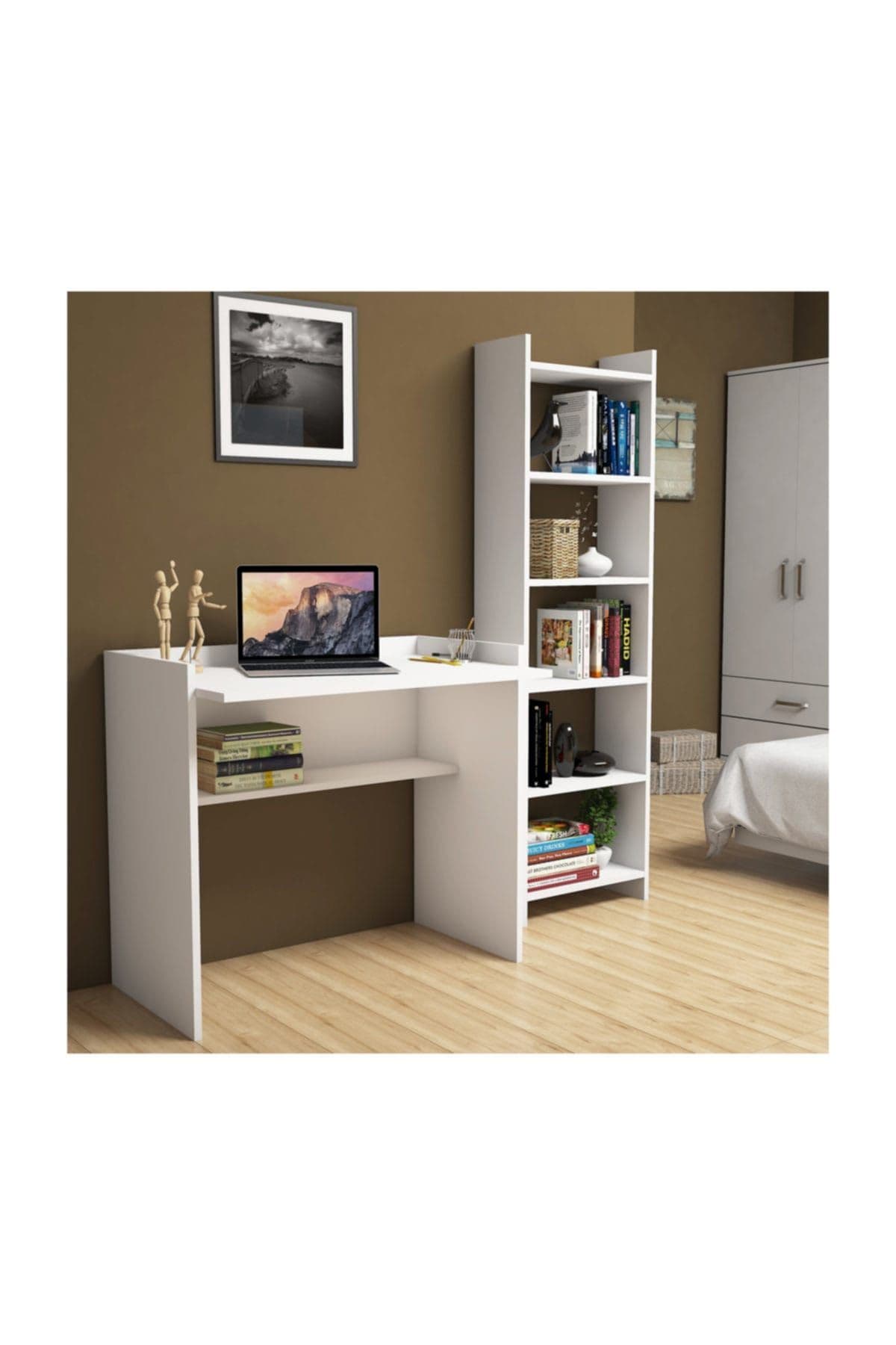 Bimossa Kösem Beyaz Çalışma Masası Kitaplıklı 90 Cm T2040