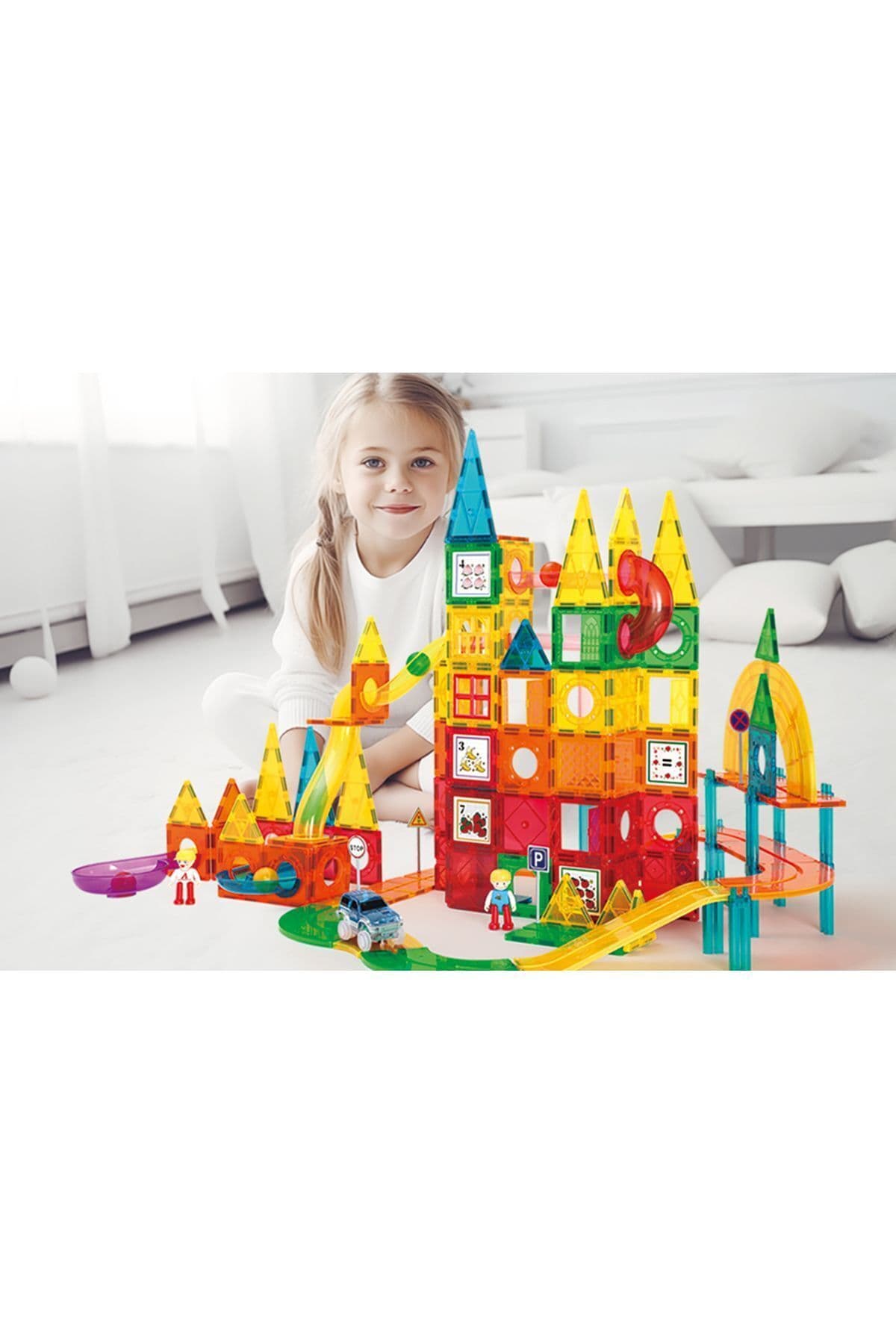 OGGİA Magnetic Tiles 200 Parça Premium Manyetik Oyuncak/bloklar Seti (TOP ARABA) | Steam, Eğitici Bloklar