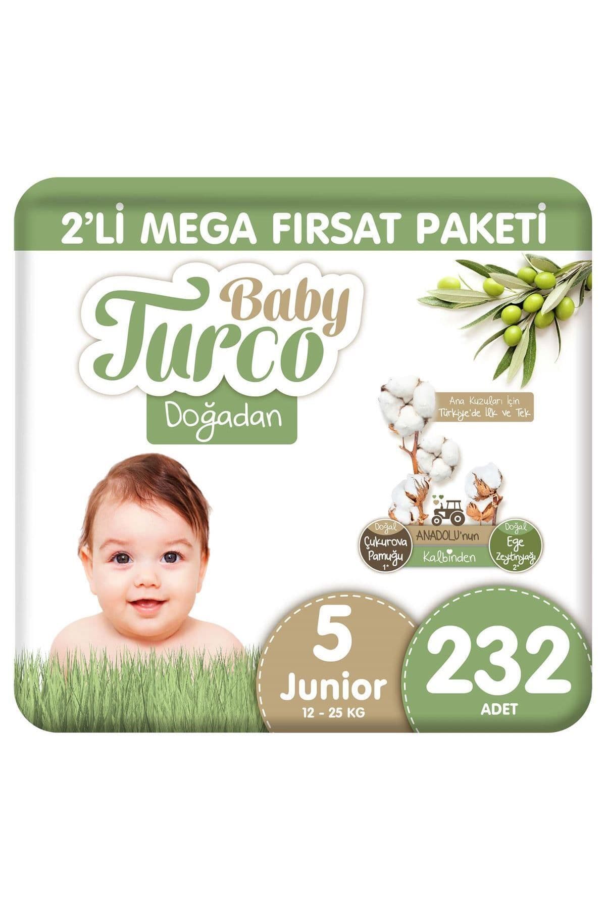 Baby Turco Doğadan 2'li Mega Fırsat Paketi Bebek Bezi 5 Numara Junior 232 Adet