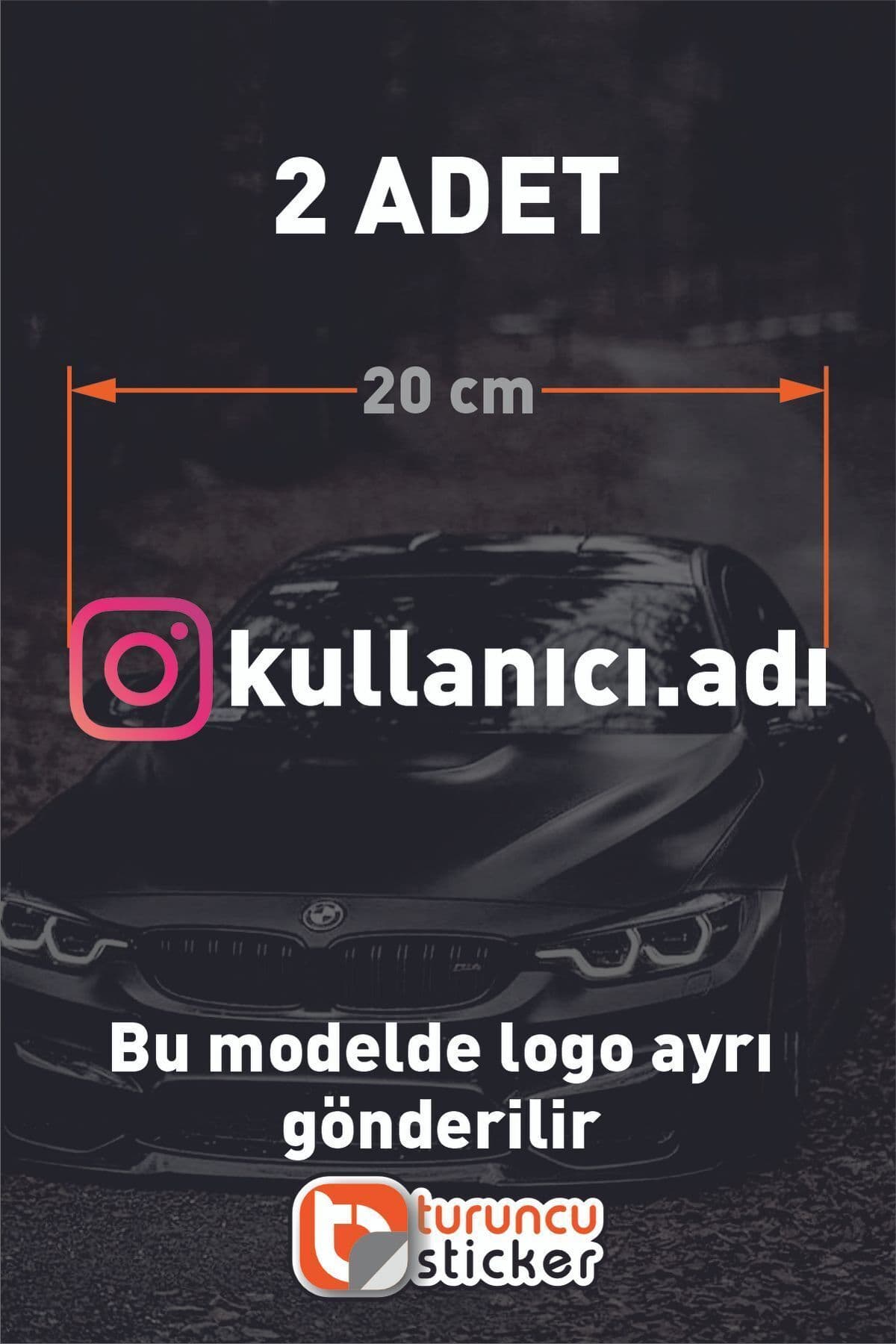 Turuncu Sticker Instagram Logolu Kullanıcı Adı - 2 Adet 20 Cm - Araç Kelebek Cam Sticker Etiketi Folyo Kesim