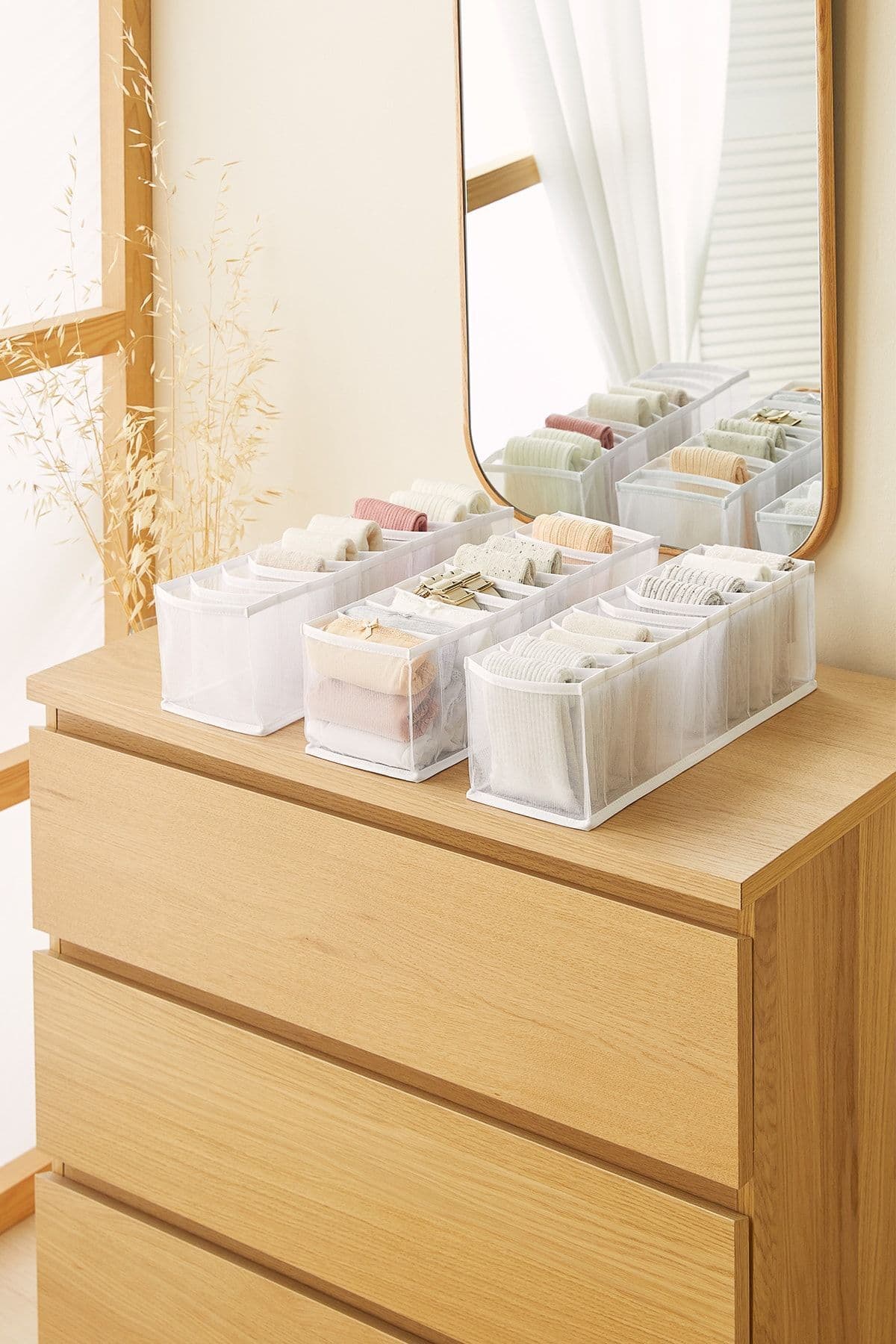 Ocean Home Textile 3 Adet 10 Bölmeli Beyaz Dolap Çekmece İçi Akordiyon Tipi Katlanır Çamaşır Düzenleyici Organizer