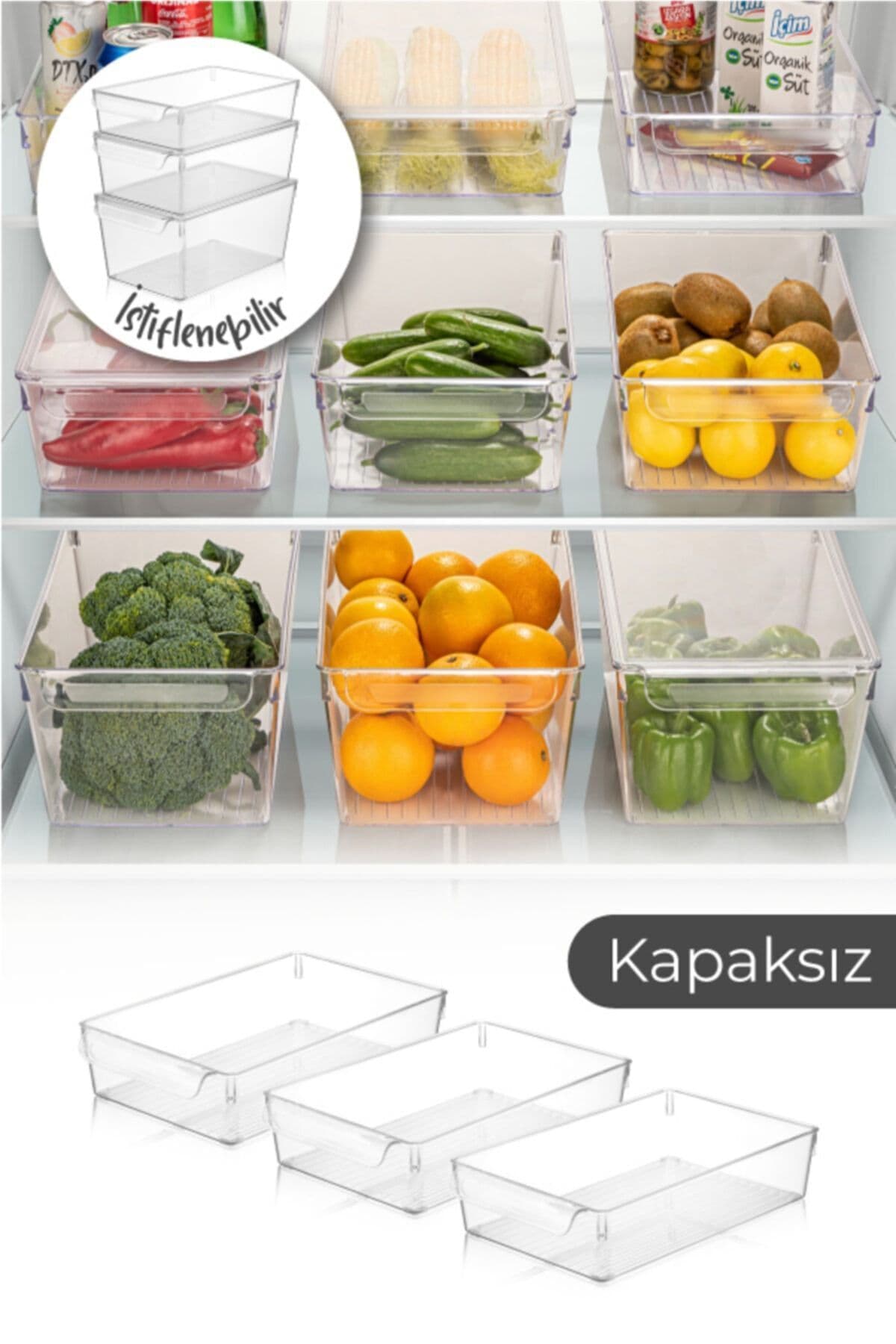 Vienev 3 Adet Kapaksız Buzdolabı Organizeri Küçük 4,5 Litre