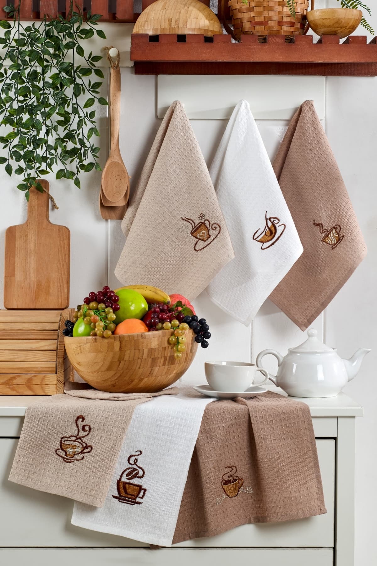 TABEA HOME Coffee 6'lı Mutfak Kurulama Bezi 40x60cm | Mutfak Havlusu | Pamuklu