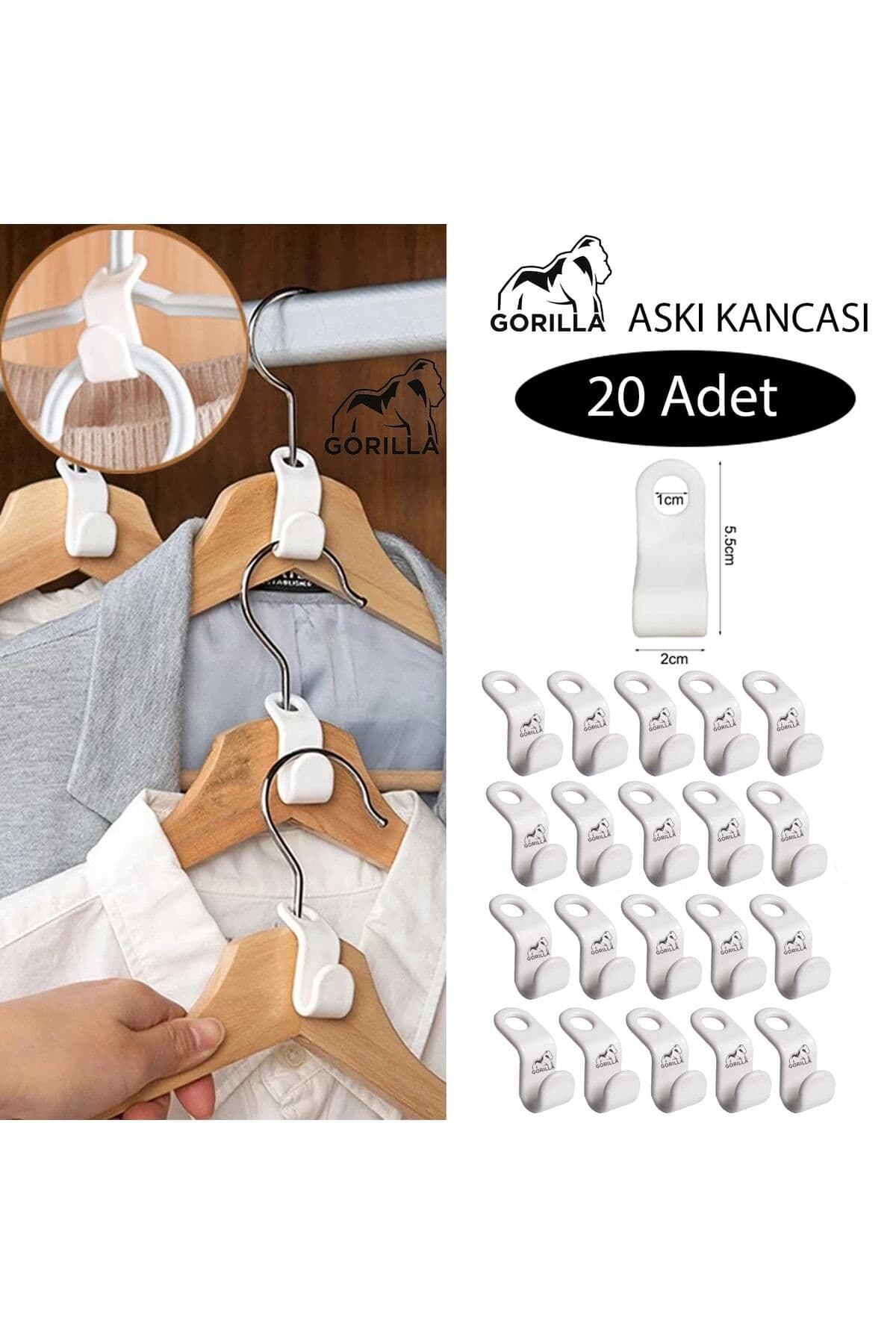GORILLA Askı Kancası 20 Adet Gömlek Çanta Kemer Askı Kancası Dolap Içi Düzenleyici Askı Kancası