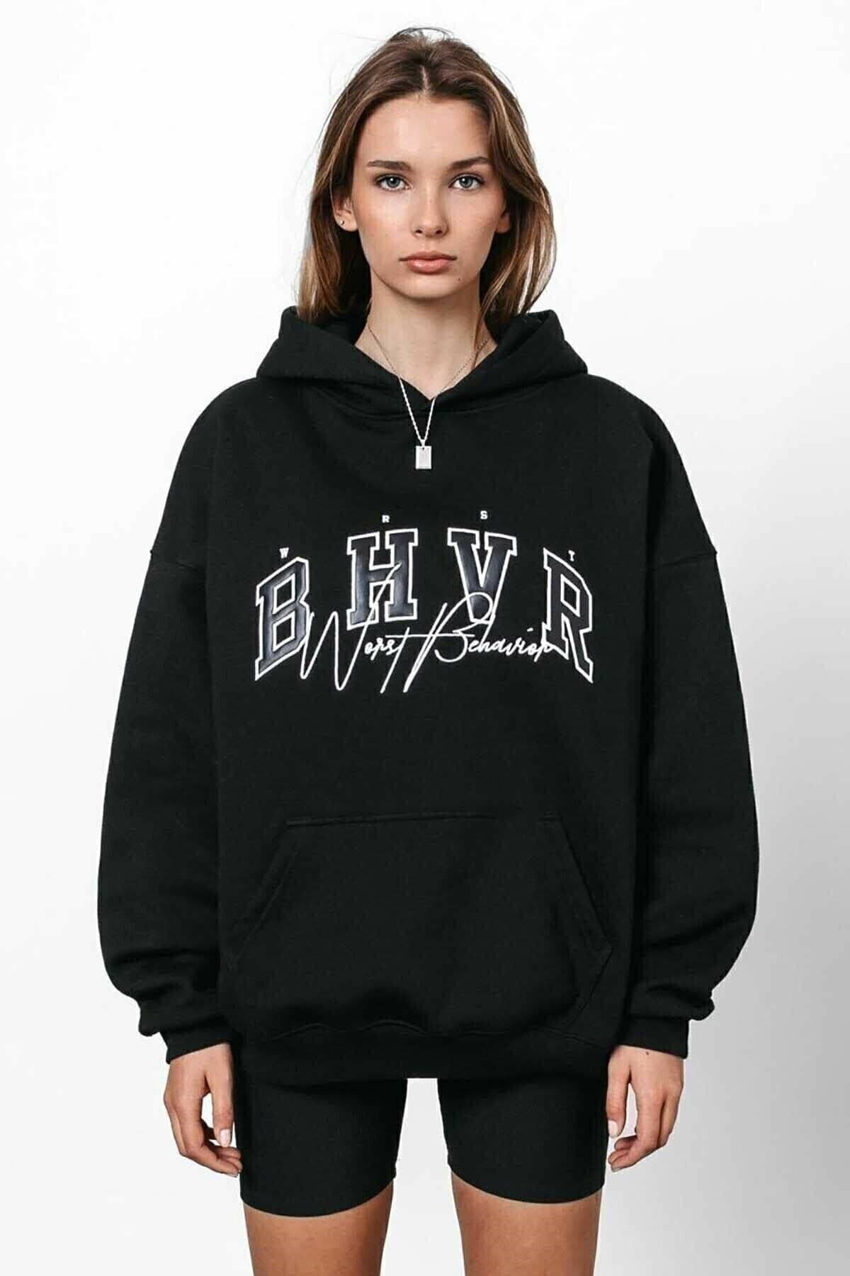 blackjack giyim Blackjackgiyim Bhvr Siyah Sweatshirt Kapşonlu