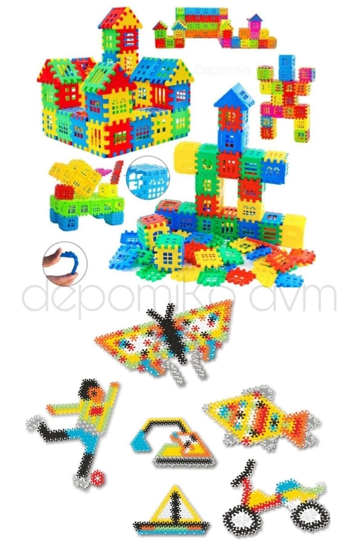 Depomiks Avm Puzzle 3d Oyuncak Yapı Tasarım Blokları 250 Parça + 128 Parça poşette eko City Eğitici Set