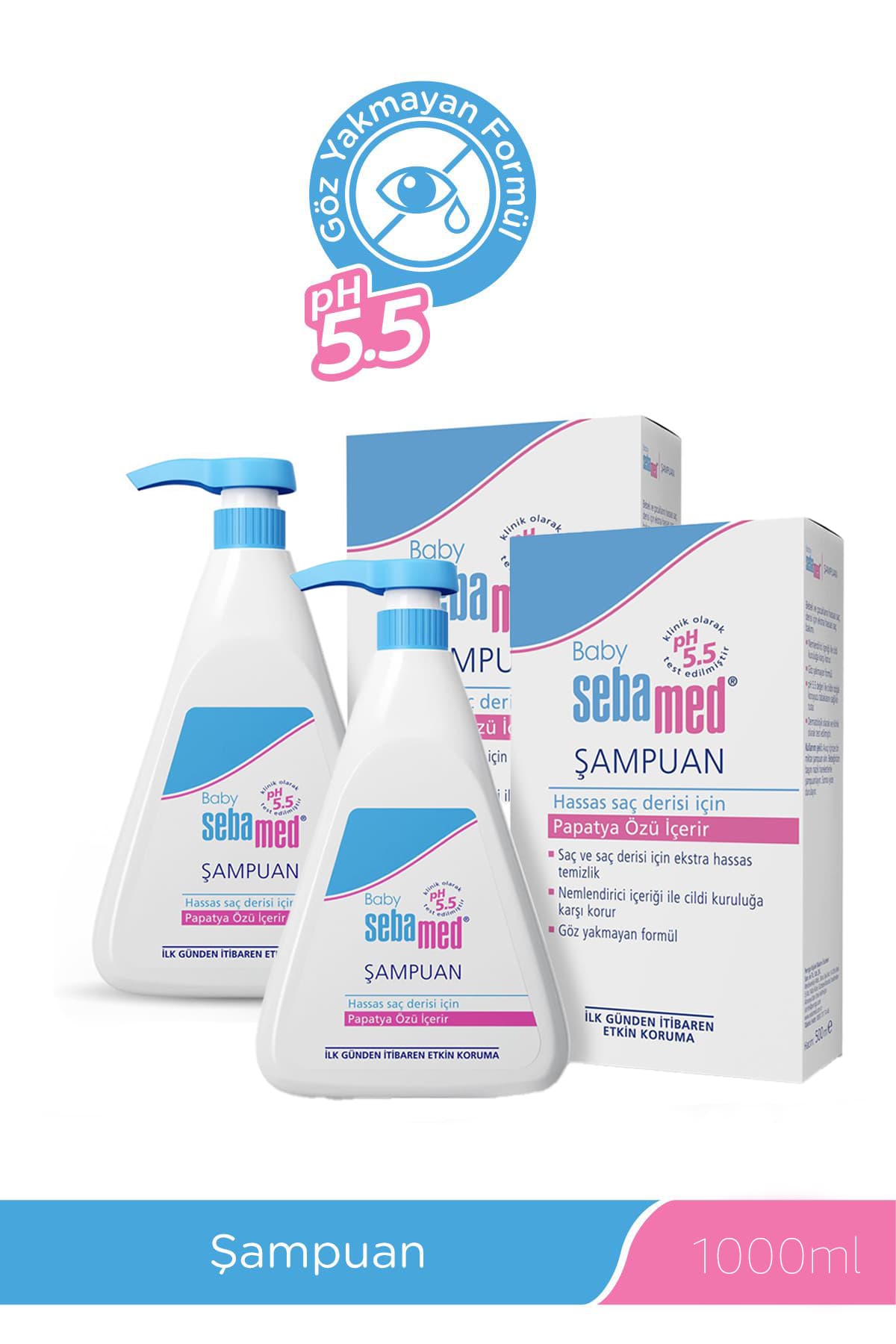 Sebamed Bebek Şampuanı 500 ml x 2 Adet pH 5.5 Göz Yakmayan Papatya Özlü Nemlendirici Saç ve Vücut