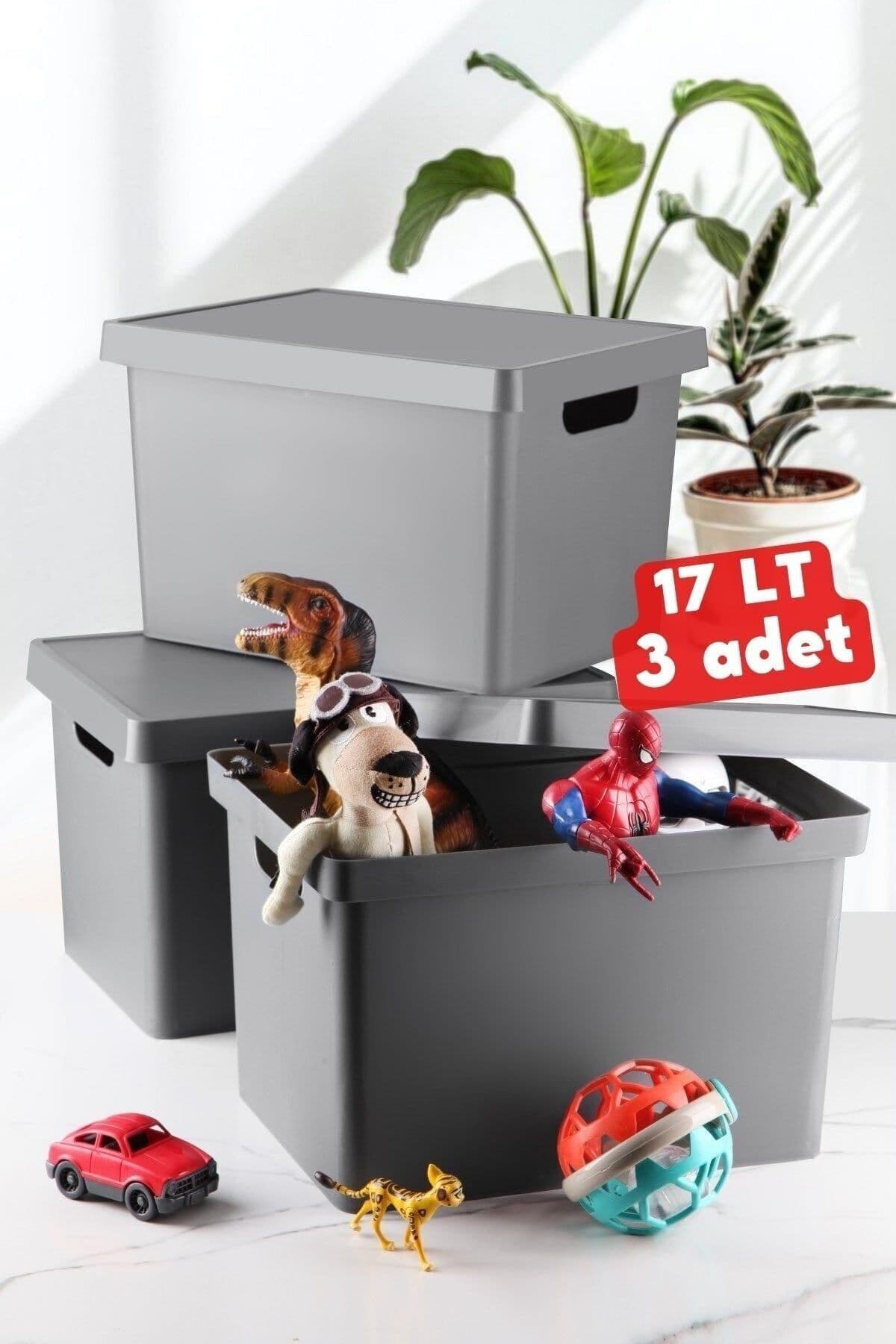 Nandy Home 17 Lt. Kapaklı Kutu 3 Adet Antrasit
