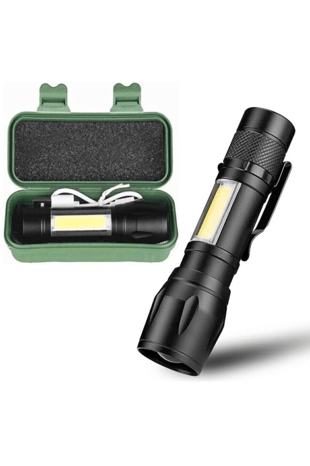 Rucas Ultra Güçlü 2500 Lumen 5w Cob Led Usb Şarjlı El Feneri Avcılık Feneri Kamp Feneri