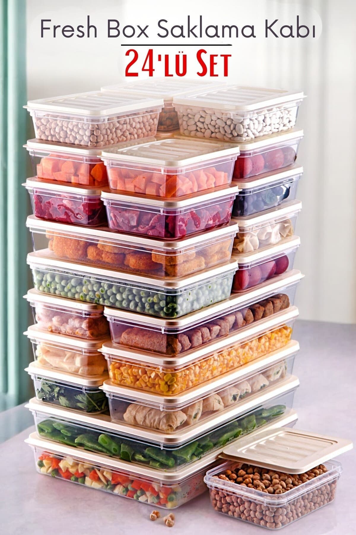 NY HOME 24'lü Set Freshbox Mikrodalga Ve Difrize Uygun Saklama Kabı Krem