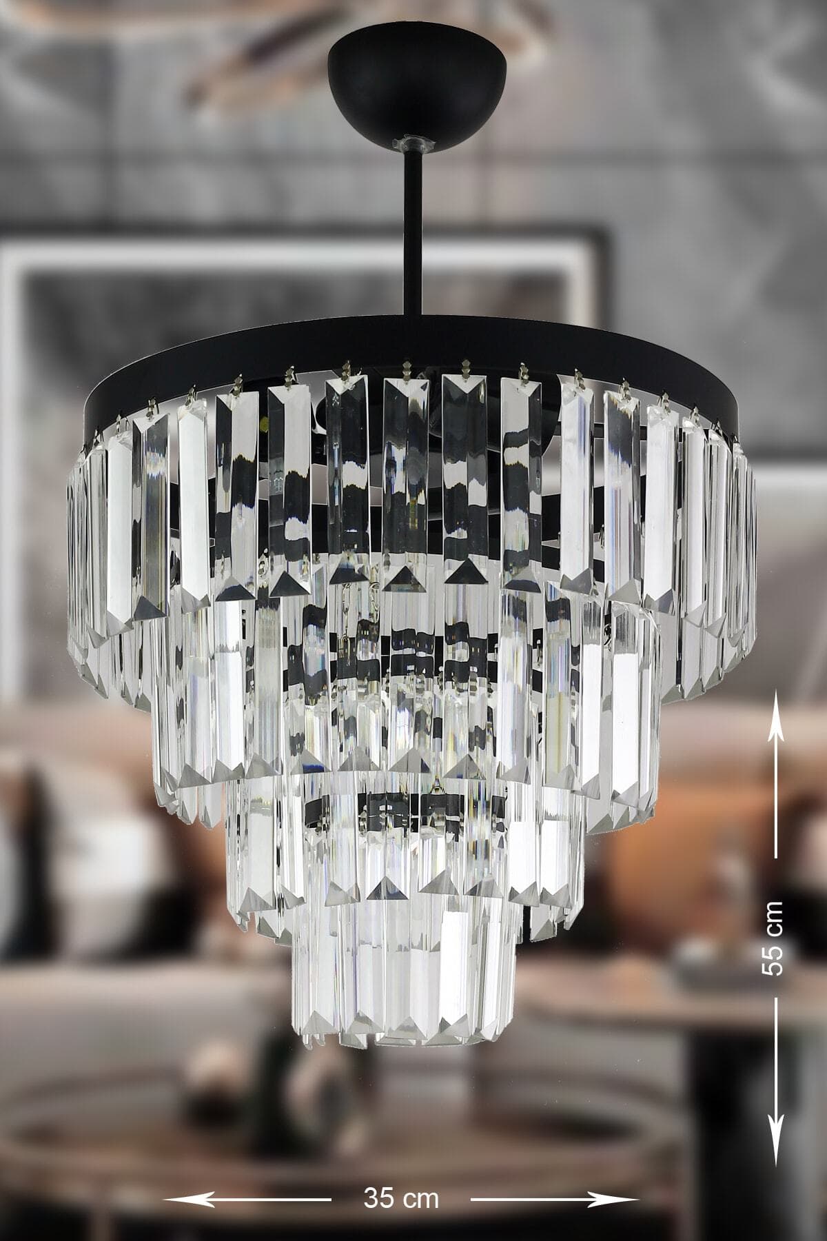 Avizemoda Linsa 35 Cm'lik Kristal Cam Taşlı Lüks Avize - (MAT SİYAH)
