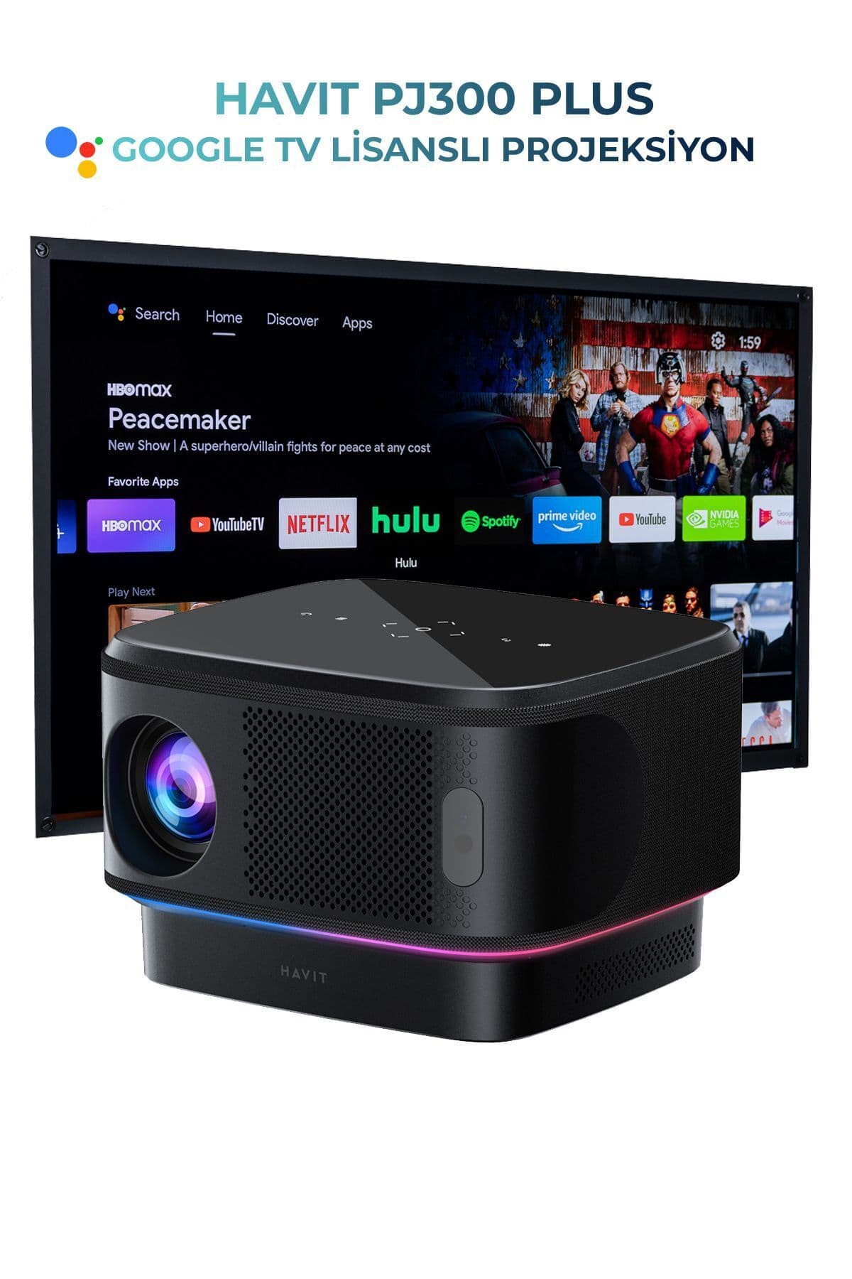 Havit PJ300 Plus Google Lisanslı Projeksiyon Cihazı - 1080p - 4K Desteği - 5ghz Wifi