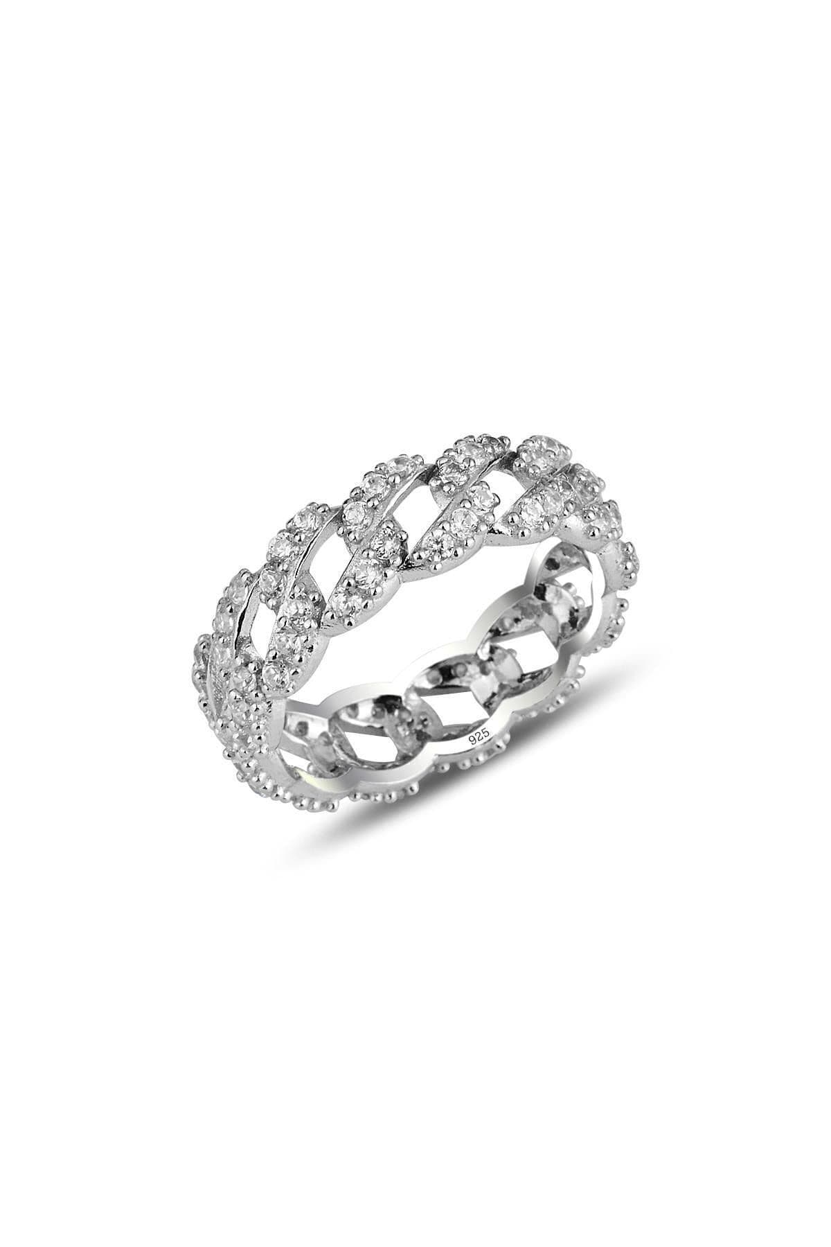 Söğütlü Silver Gümüş Rodyumlu Zirkon Taşlı Zincir Modeli Yüzük Sgtl11600rodaj