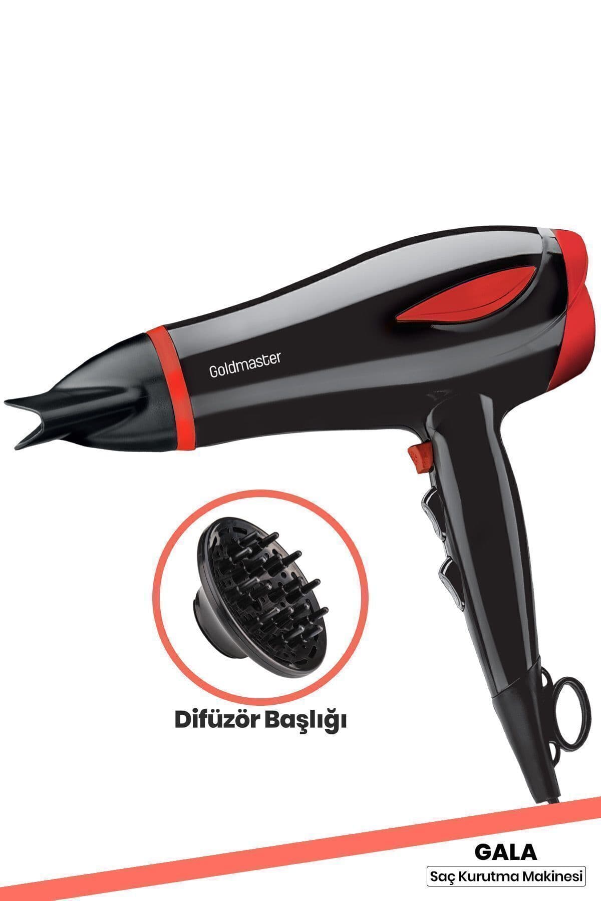 GoldMaster Gala 2200 Watt Difüzör Başlıklı Kademeli Saç Kurutma Makinesi Kırmızı