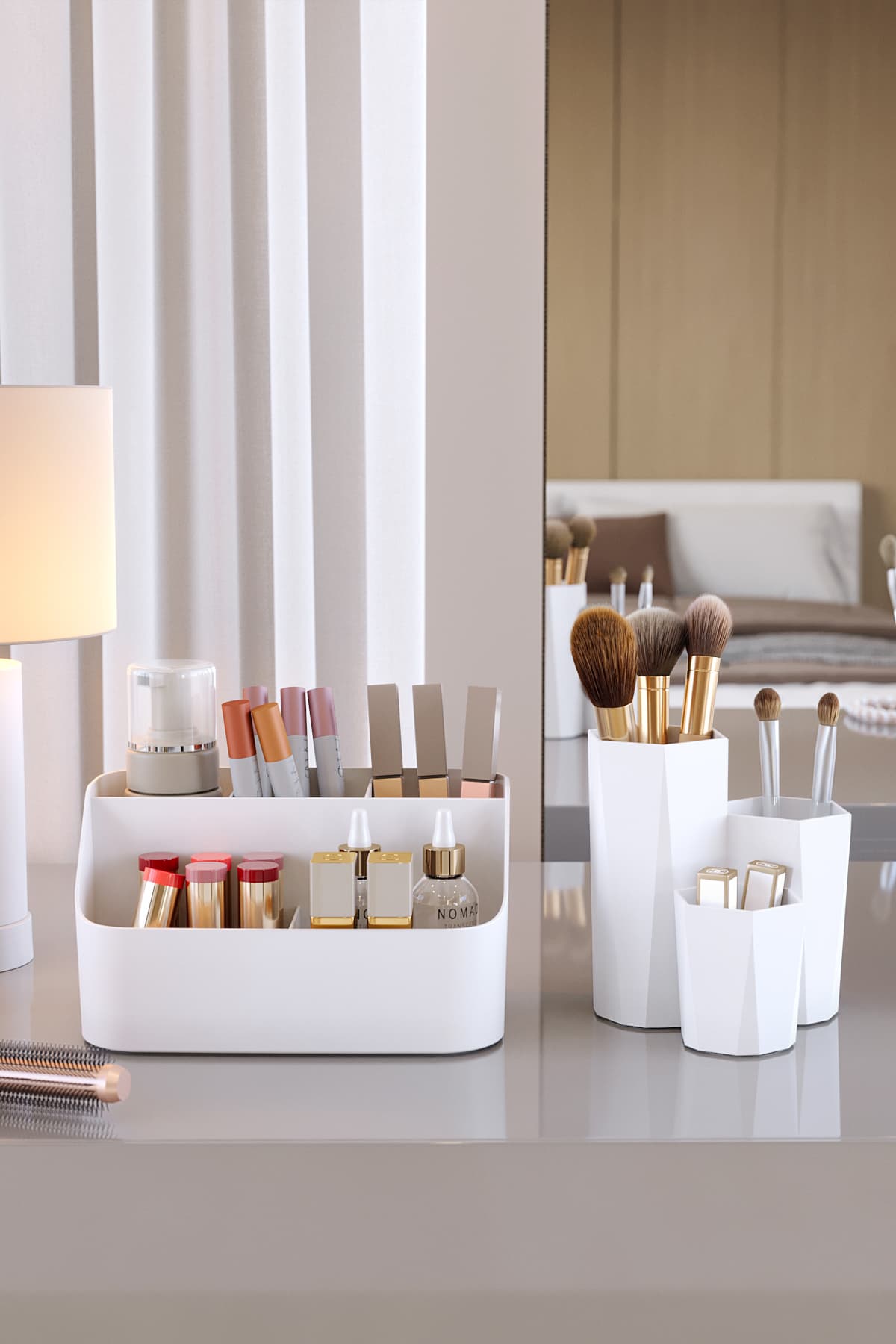 Pufwin Home Ikili Organizer Seti Makyaj Kozmetik Düzenleyici Ve Banyo Düzenleyici Gri