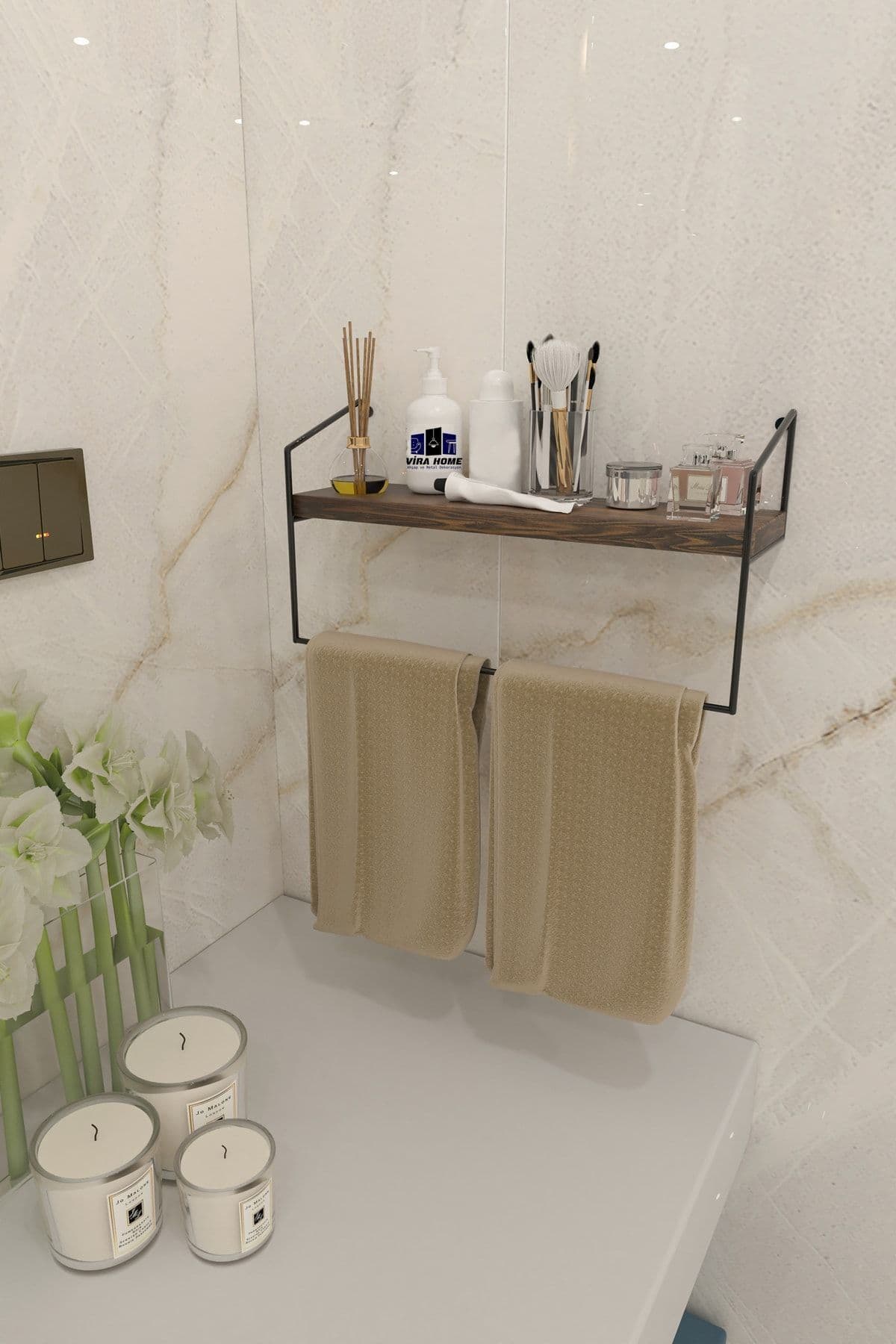 DDPEST Banyo Mutfak Havluluk Dekoratif Metal Havluluk Düzenleyici El Havlusu Havlu Askısı Duvar Rafı