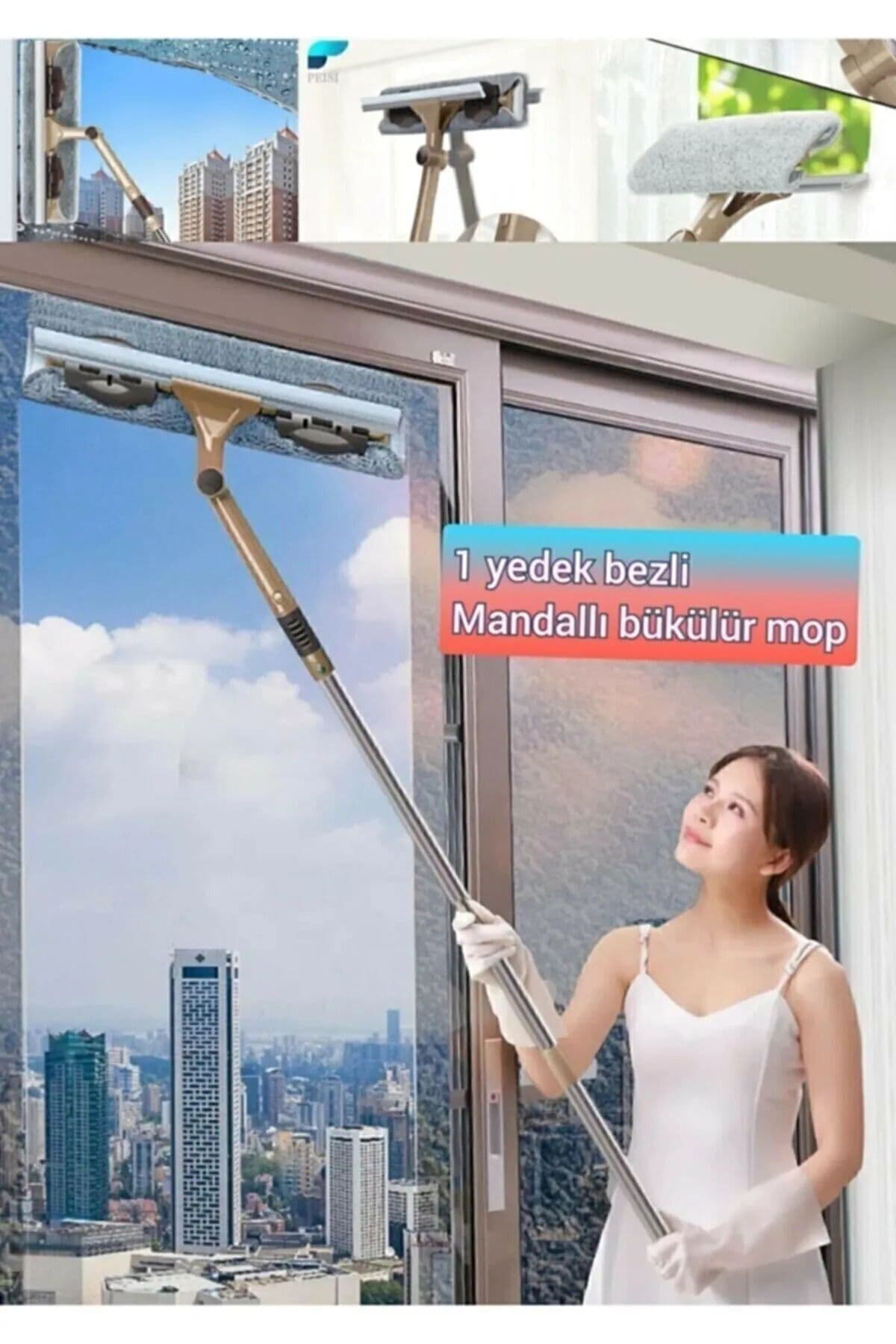 MOLTO PLASTİK Molto Mikrofiber Cam Silme Aparatı Sağlam Bükülebilir Teleskopik Sopa Cam Silecek