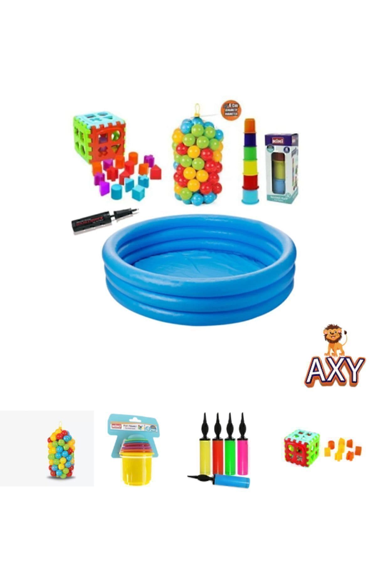 Intex Eğitici Bebek Oyuncakları Seti Şişme Havuz 114cm - Top - Bultak - Mini Kule - Pompa
