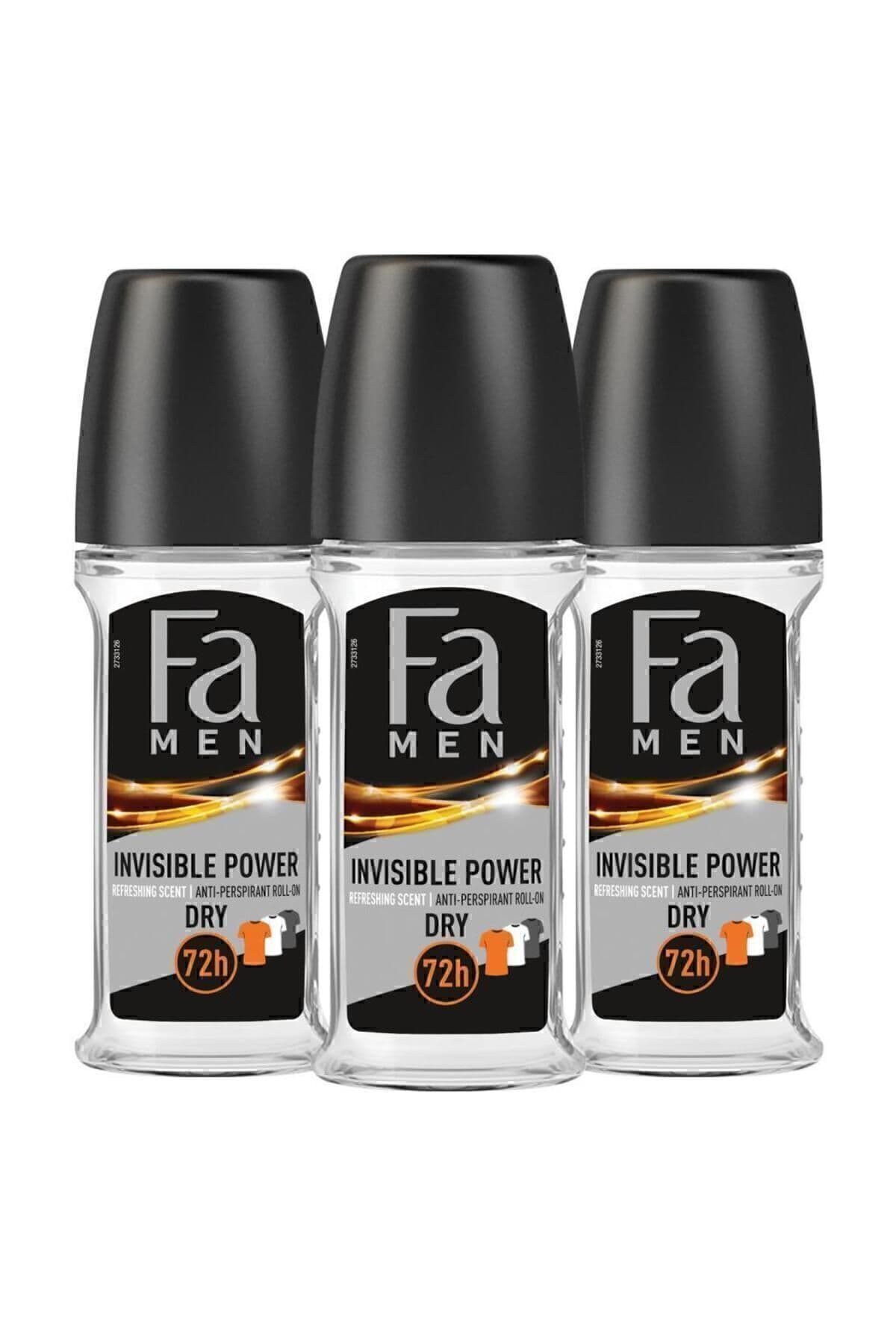 Fa Men Invisible Power Roll-On 50 ml Erkek Deodorant - 3 Adet 48 Saat Kalıcı Kıyafet Korumalı