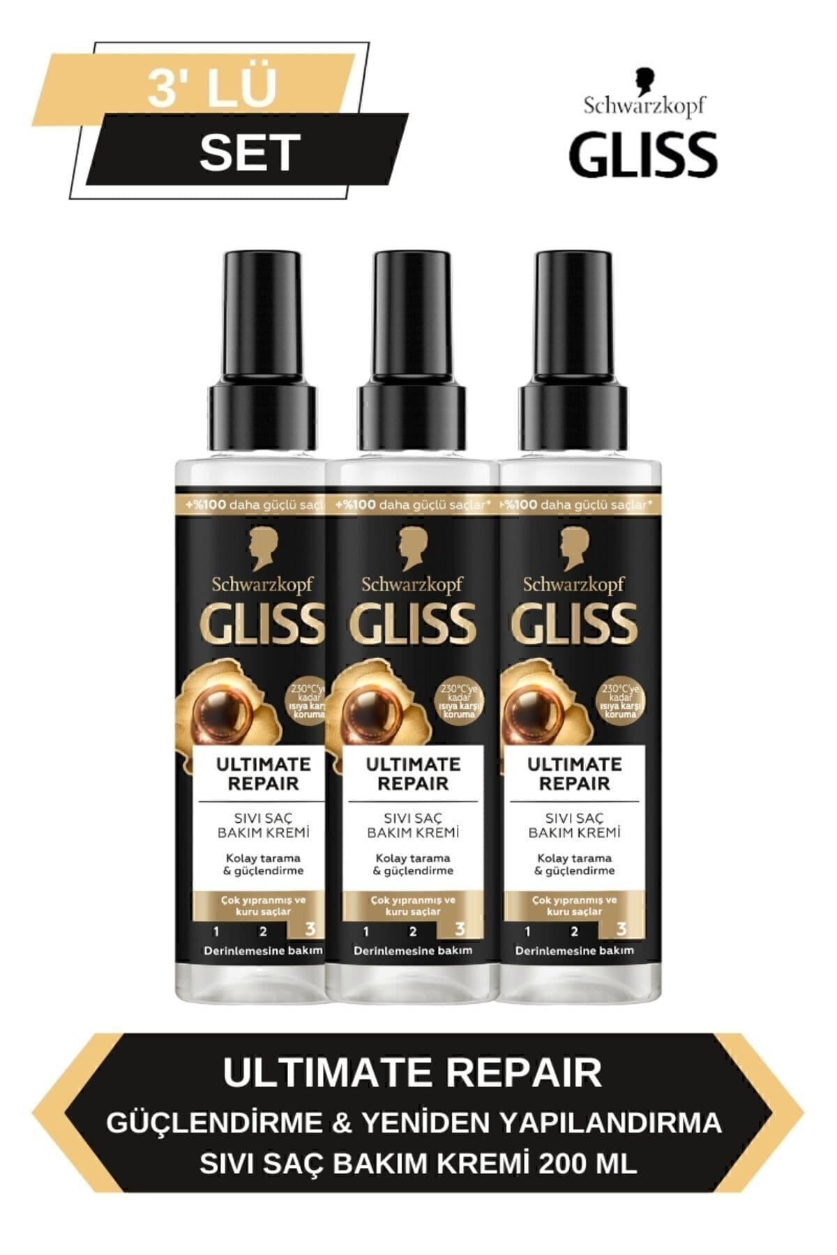 Gliss Ultimate Repair Sıvı Saç Kremi 200ml x 3'lü Set