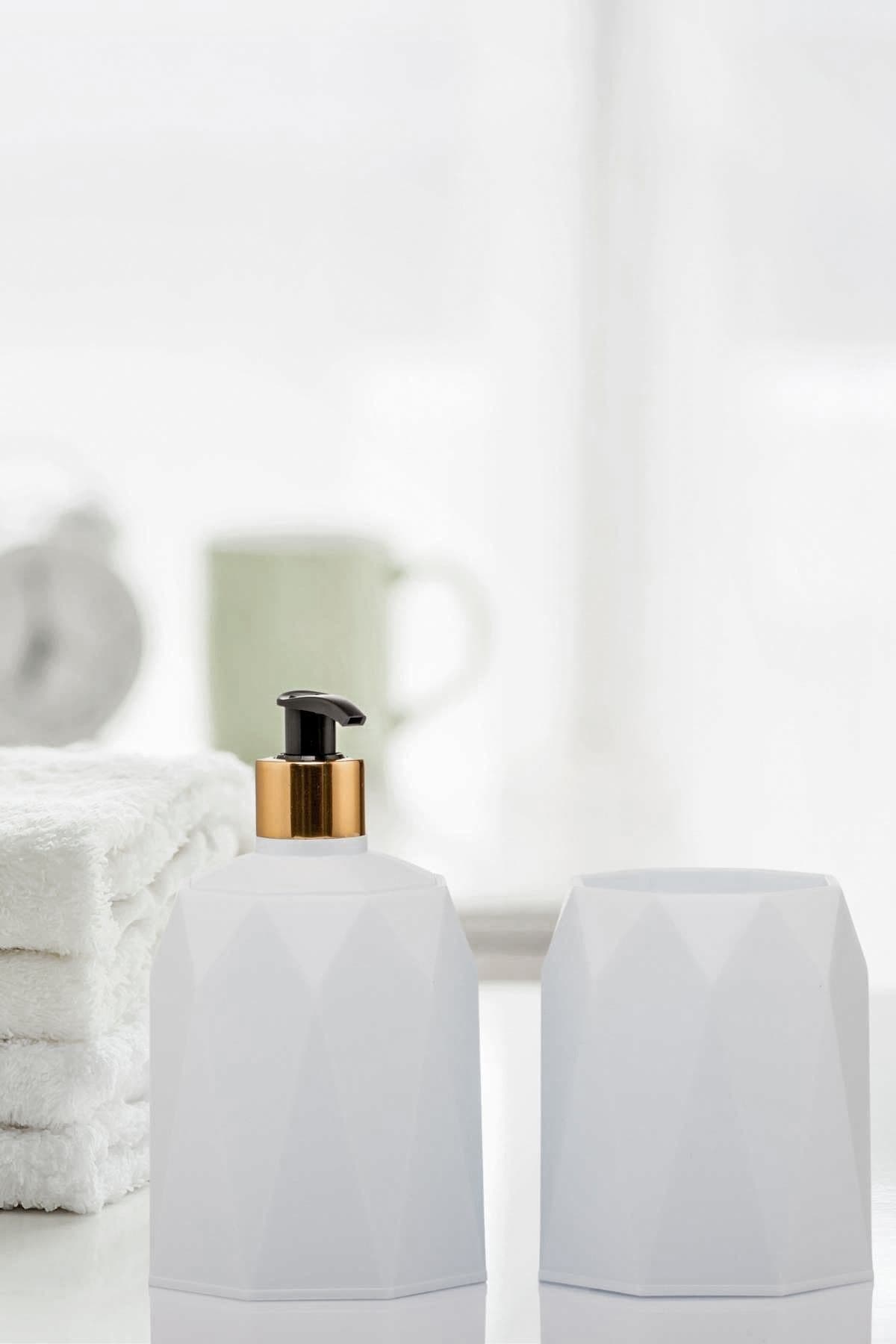 okacih 2'li Set Sıvı Sabunluk Diş Fırçalık Banyo Sabunluk