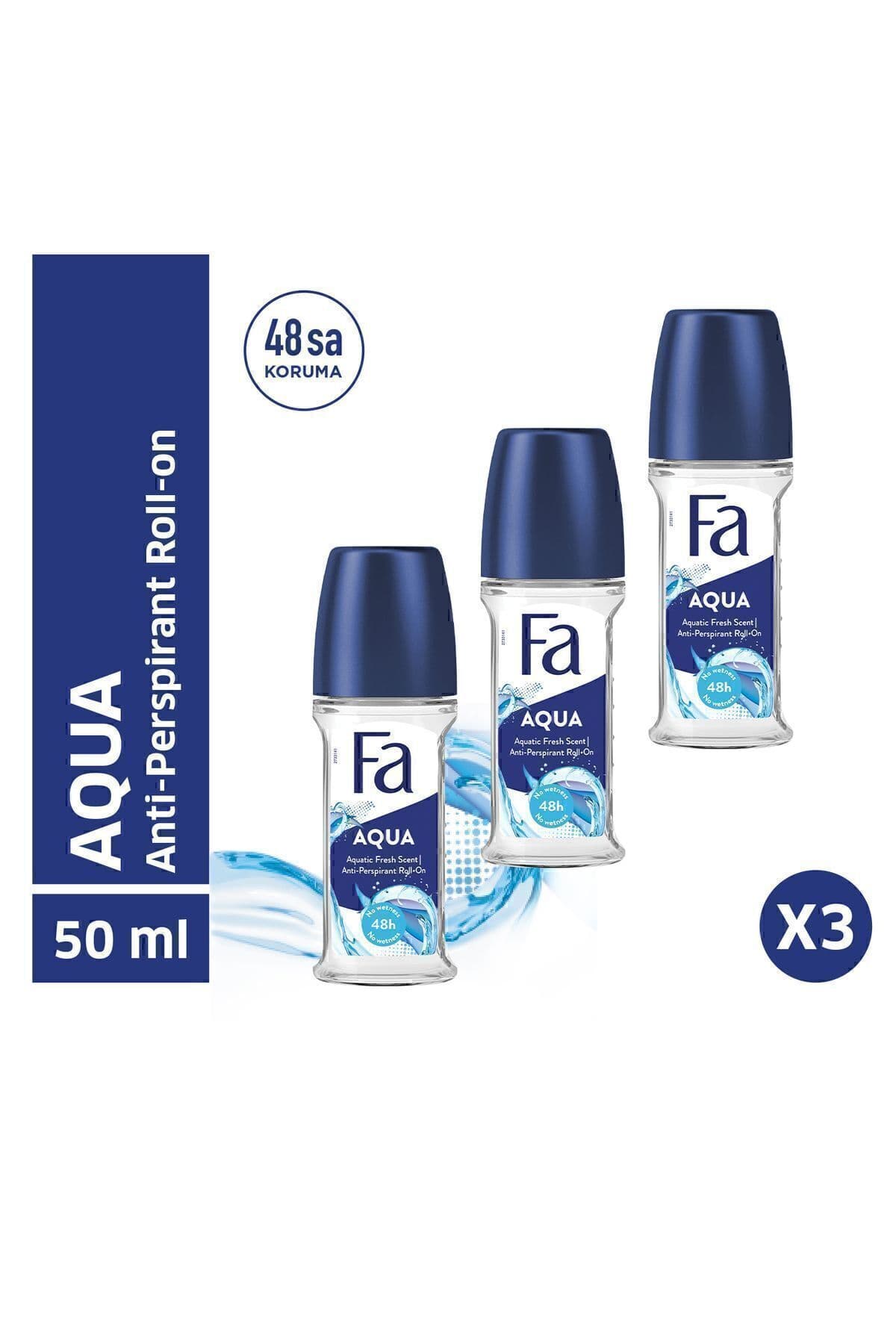 Fa Aqua Roll-On 50 ml Deodorant - 3 Adet 48 Saat Kalıcı Okyanus Ferahlığı