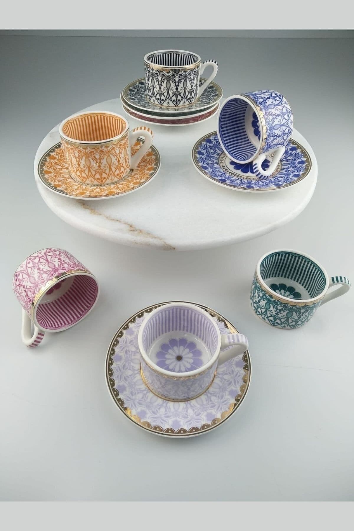 Kosova By Como Porselen Bone China 6 Lı Kahve Fincan Takımı Çiçek Papatya Fnc-08