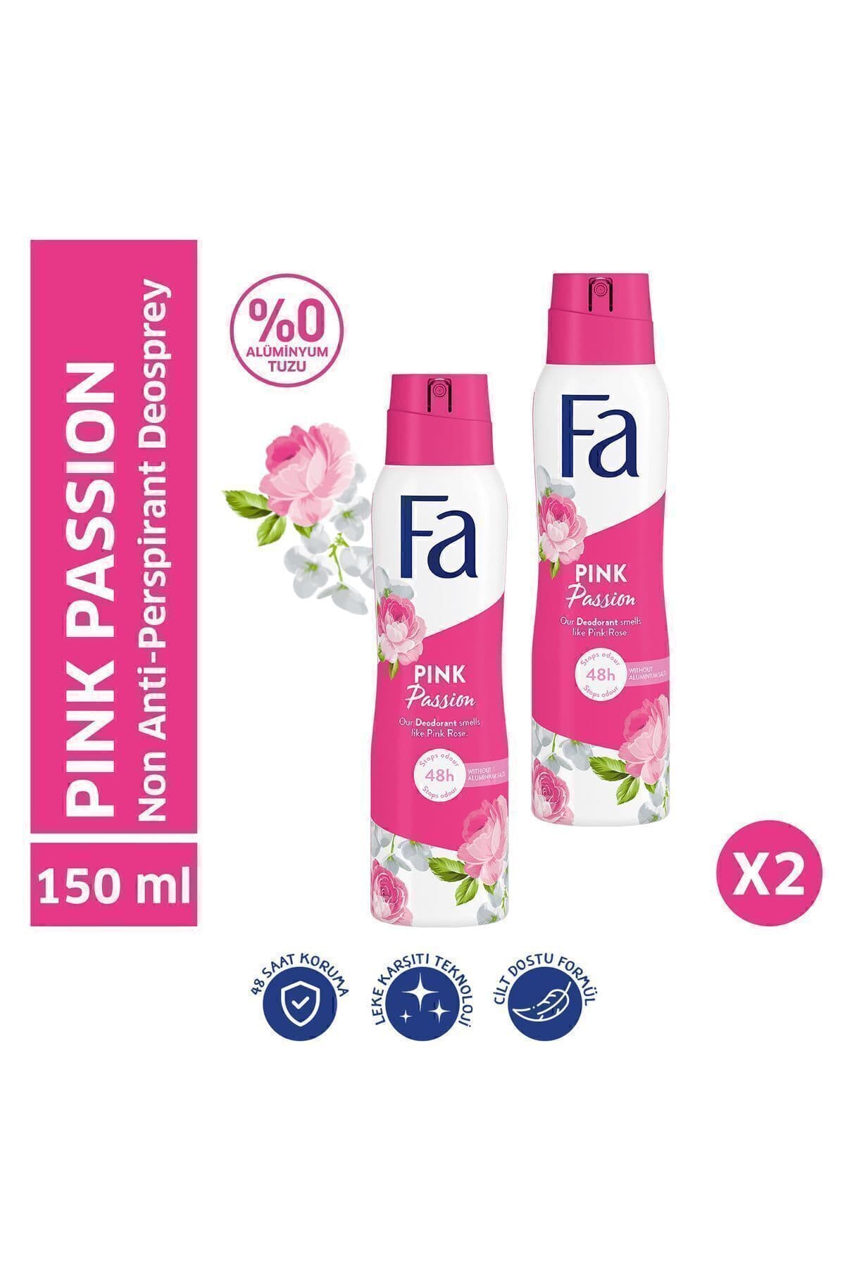 Fa Pink Passion Deosprey 150 ml Kadın Deodorant - 2 Adet 48 Saat Kalıcı Çiçeksi Ferahlık