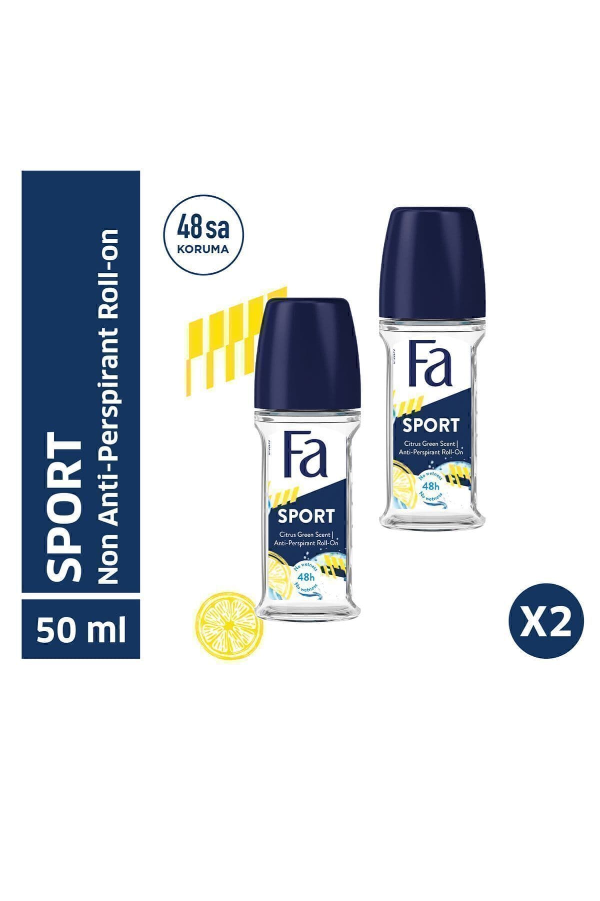 Fa Sport Roll-On 50 ml Erkek Deodorant - 2 Adet 48 Saat Kalıcı Turunçgil Ferahlığı
