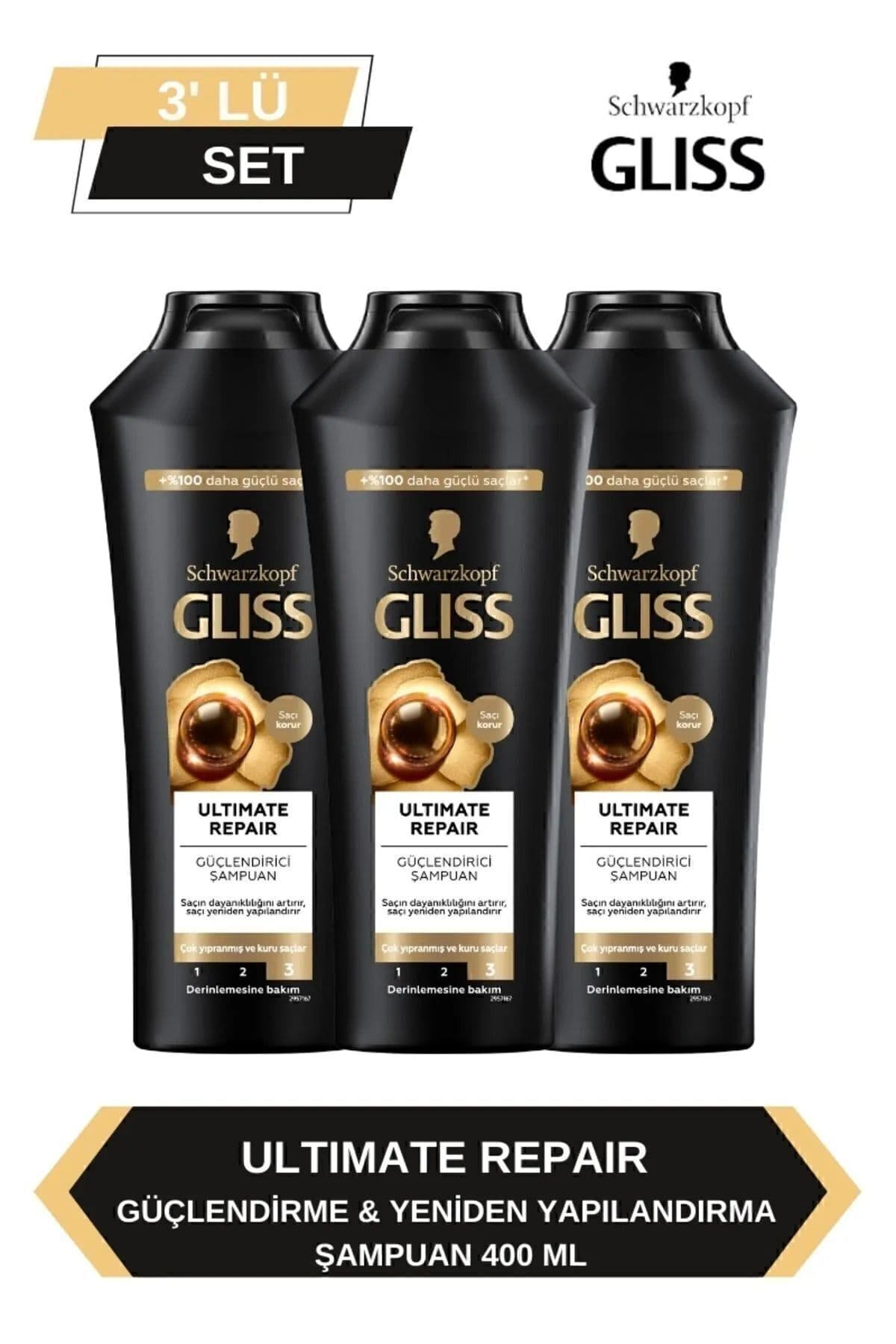Gliss Ultimate Repair Şampuan 400ml x 3'lü Set