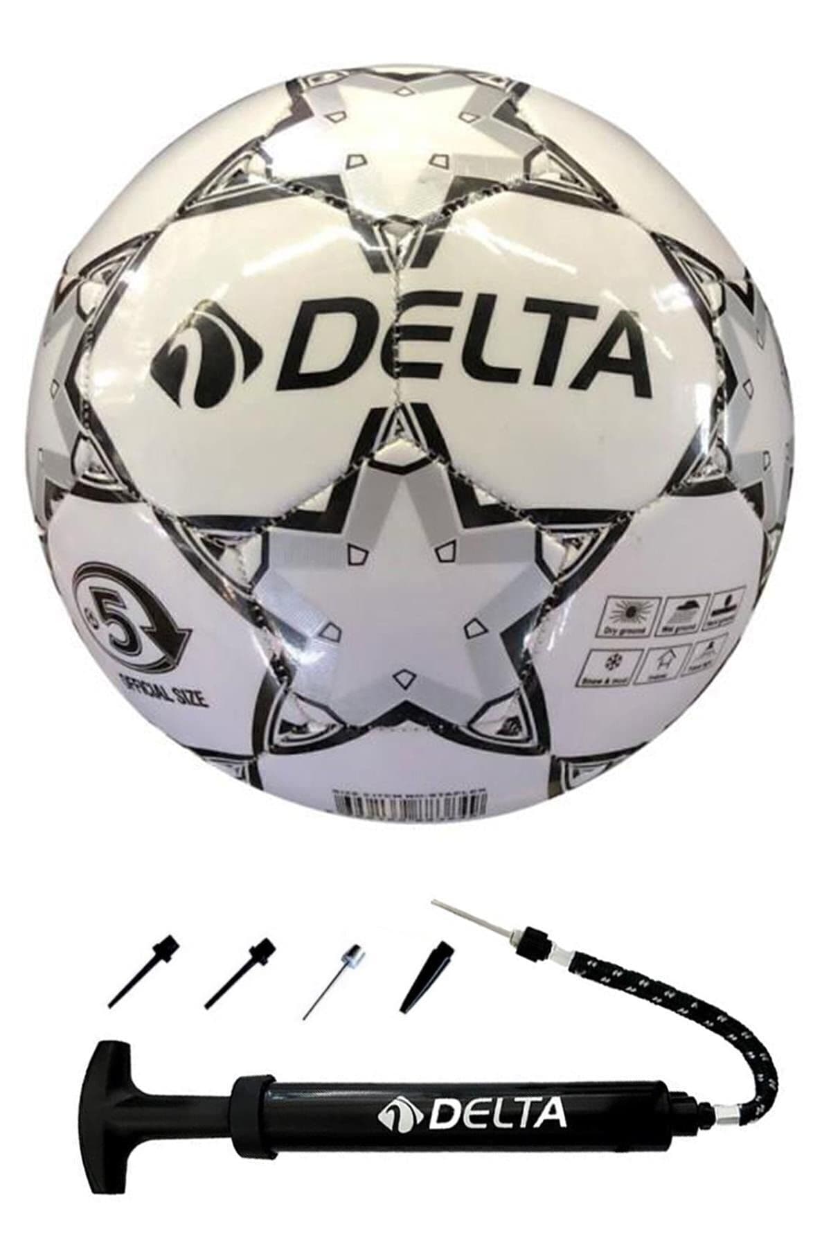 Delta Beyaz Stapler 5 Numara Dikişli Futbol Topu + Top Pompası Suni / Gerçek Çim 5 Numara Pompa dahildir