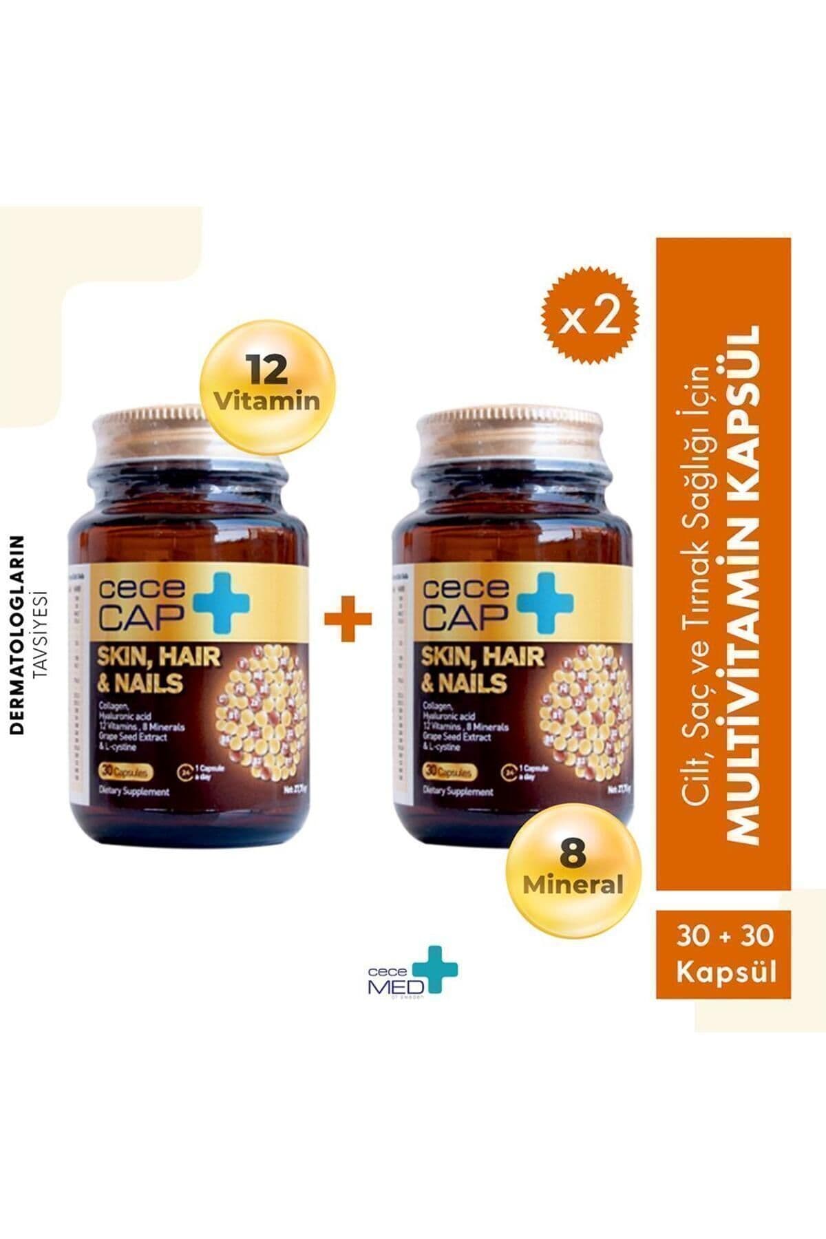 CECEMED Sağlıklı Saç Ve Tırnaklar Için Cececap 12 Vitamin 8 Mineral 2 X 30 Kapsül Multivitamin