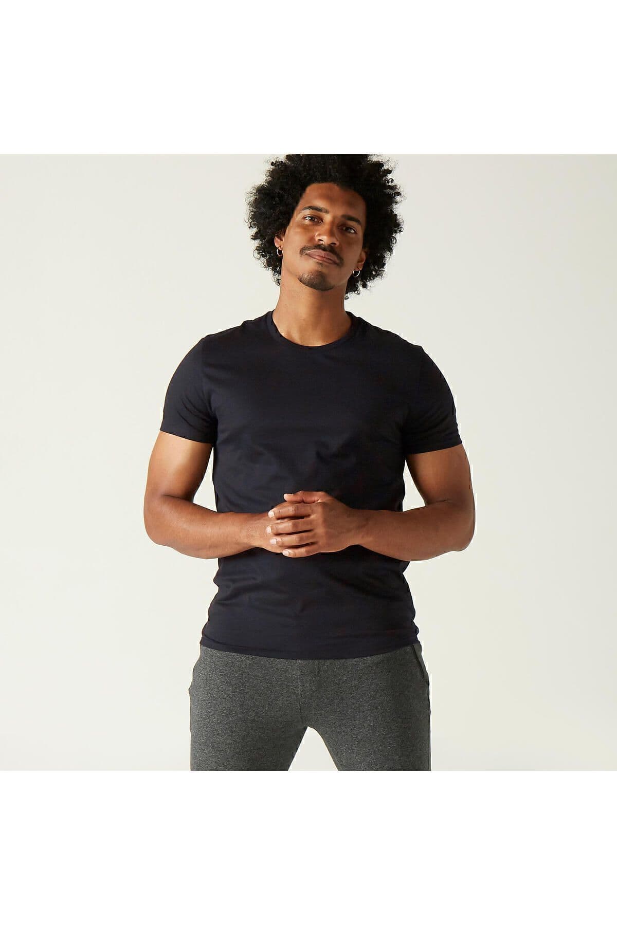 Decathlon Domyos Erkek Siyah Spor Tişörtü 100 - Regular - Fitness Hafif Antrenman