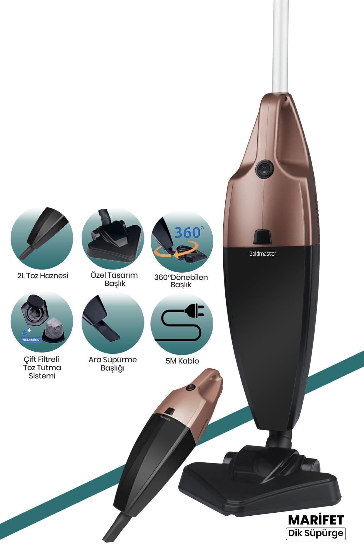 GoldMaster Marifet 2 Lt Toz Hazneli 800 W Yıkanabilir Filtreli 2in1 Dikey Elektrikli Süpürge Gm7581