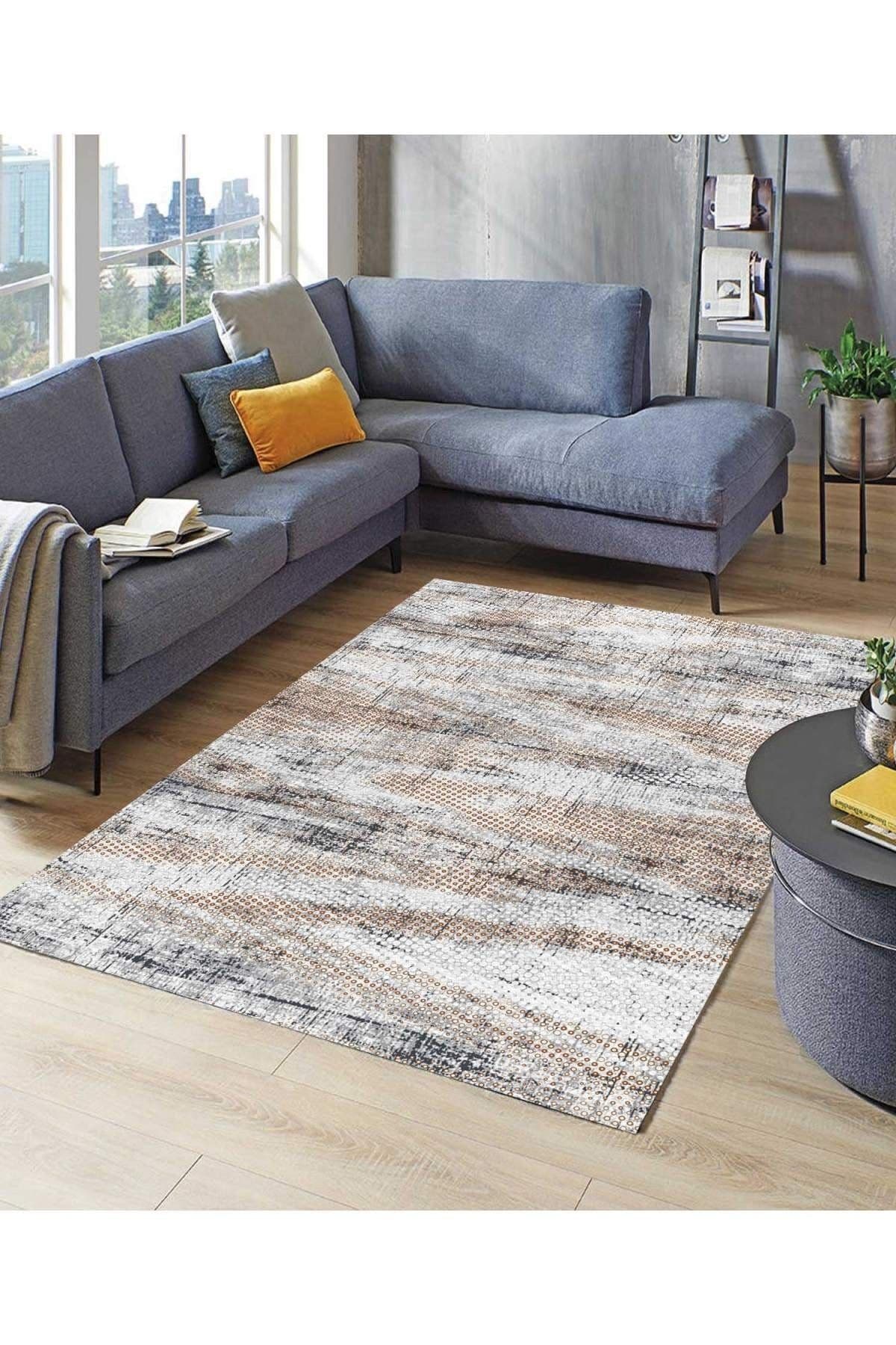SÜNGERSAN Renkli Halılar Yıkanabilir Dijital Baskı Modern Dekoratif Kaymaz Tabanlı Ferah Salon Halısı