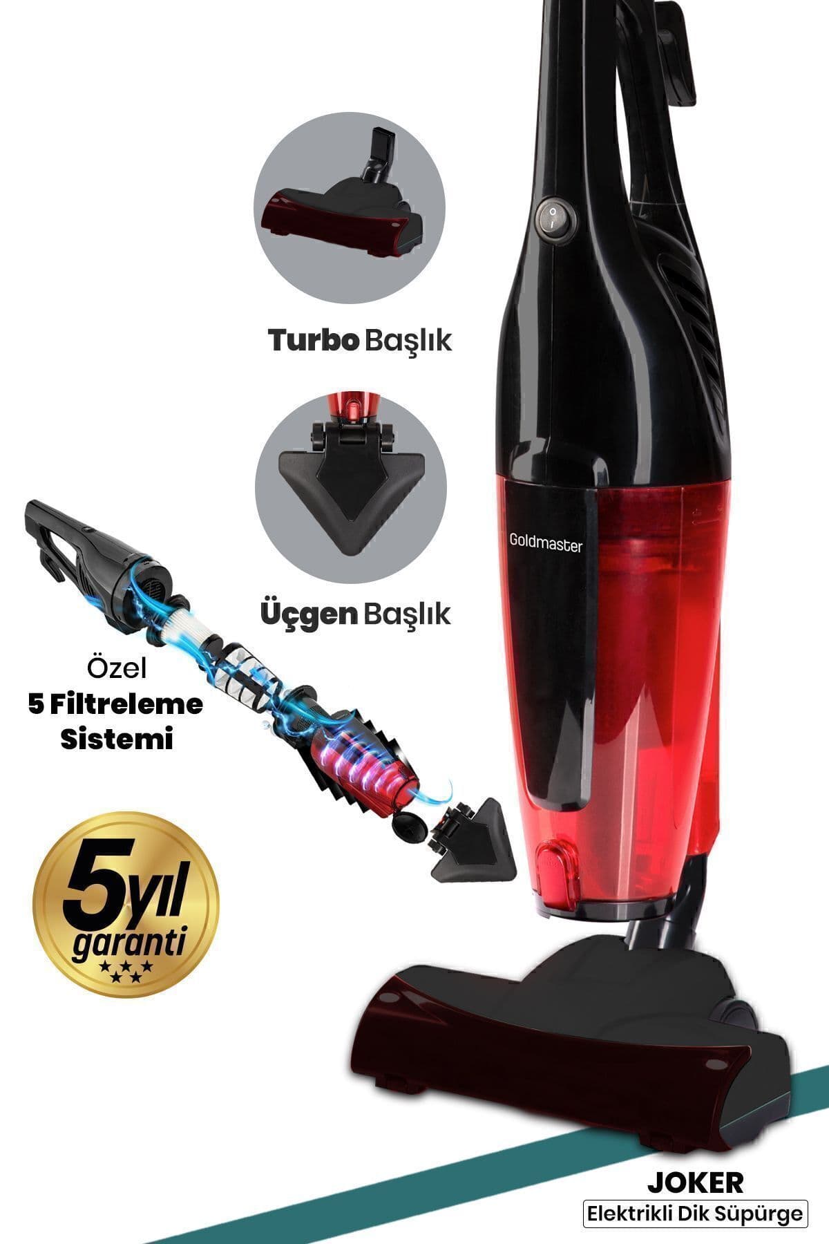 GoldMaster Joker Turbo Başlıklı 5 Özel Filtreli Cyclone Dikey Ve Elde Elektrikli Süpürge 5 Yıl Garantili