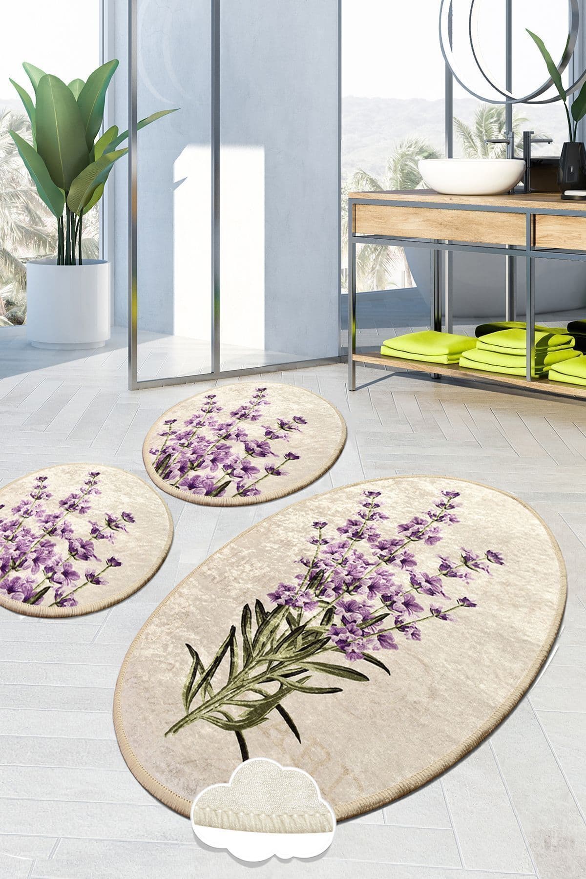 Chilai Home Lavender 3'lü Set Banyo Paspası Klozet Takımı