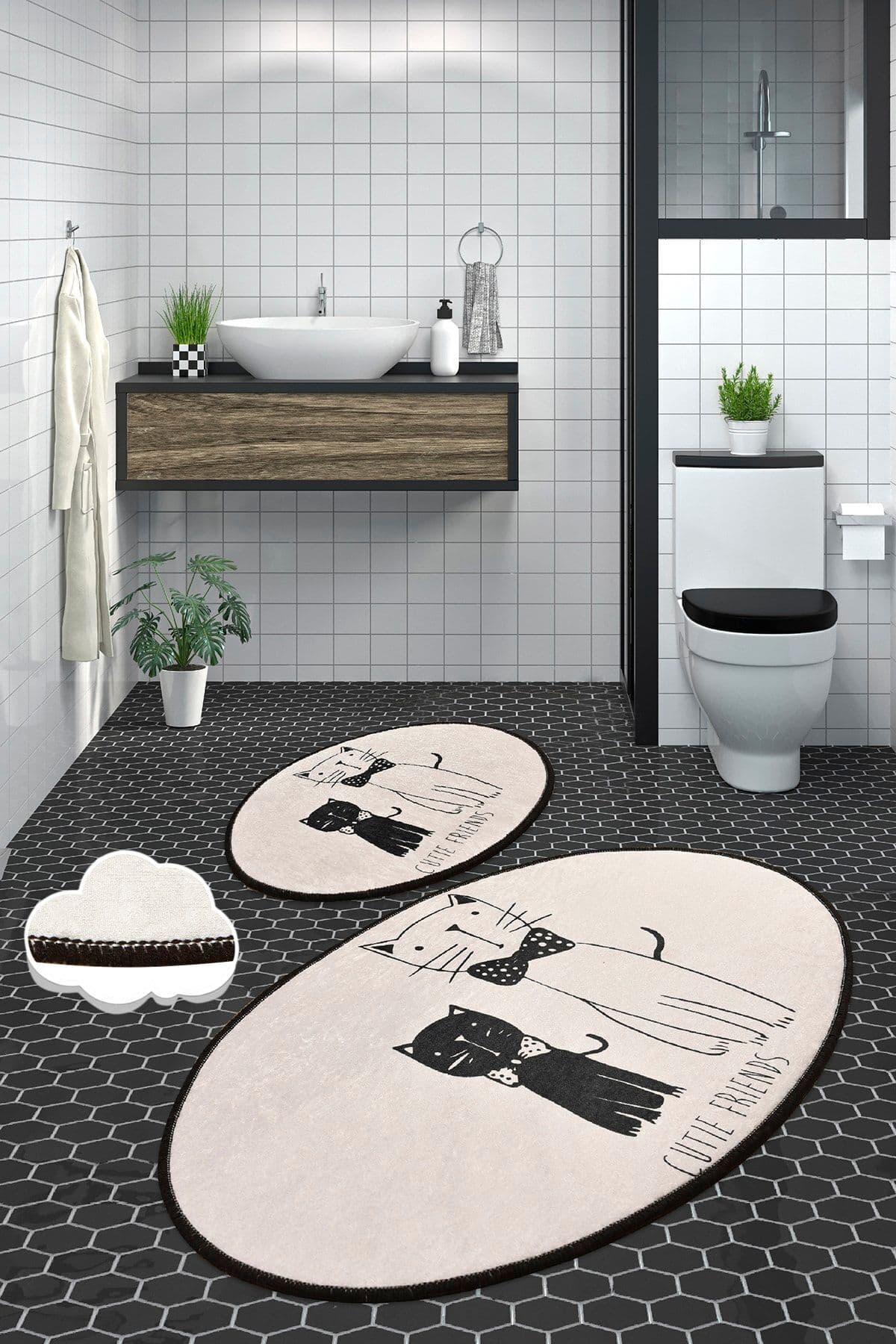 Chilai Home Lıttle Cats 2'li Set Banyo Halısı Paspas, Klozet Takımı