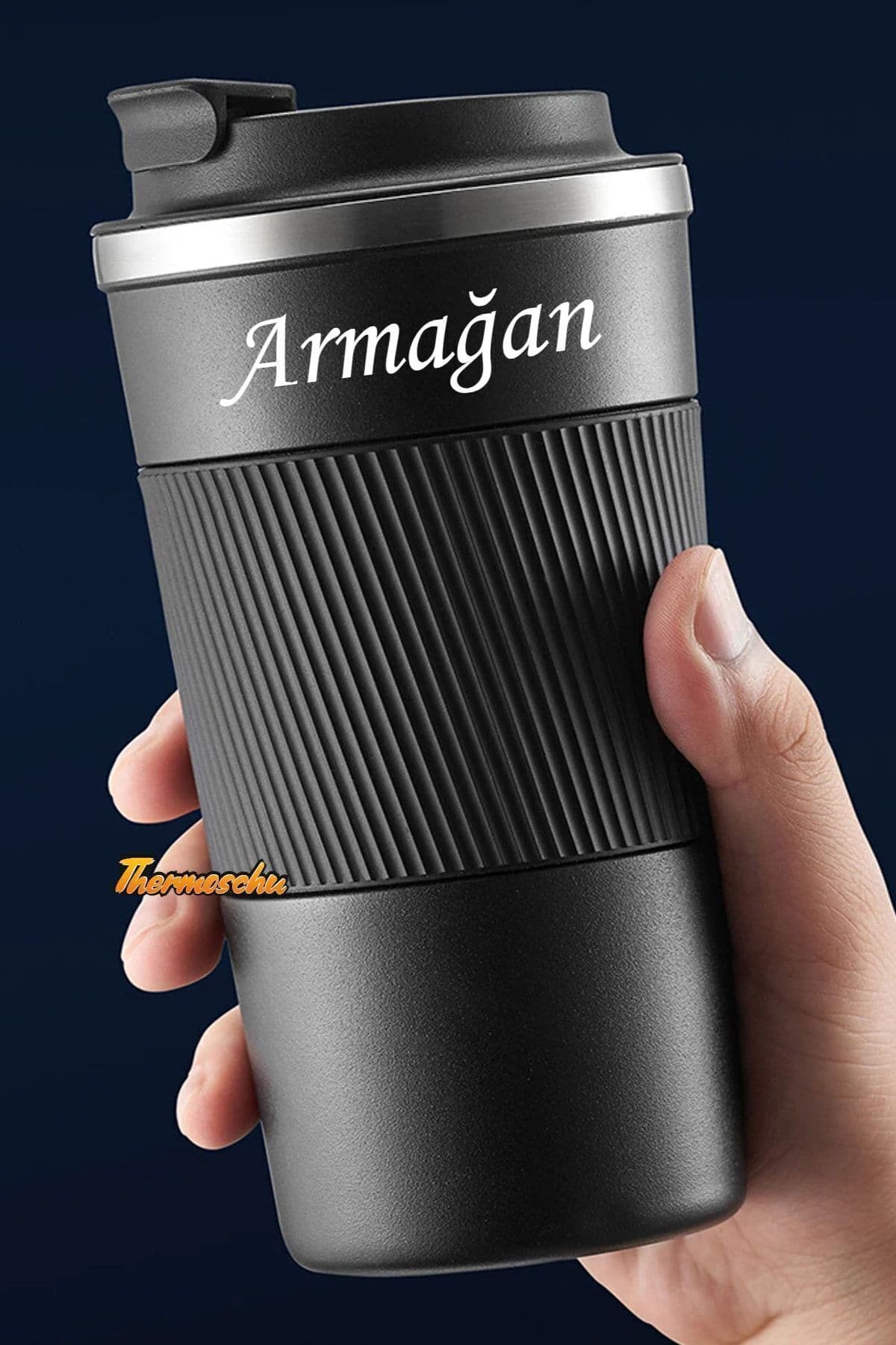megame ANNELER - BABALAR Günü İçin Hediyelik Kişiye Özel Isim Baskılı 500 ml Siyah Termos, Çay Kahve Termos