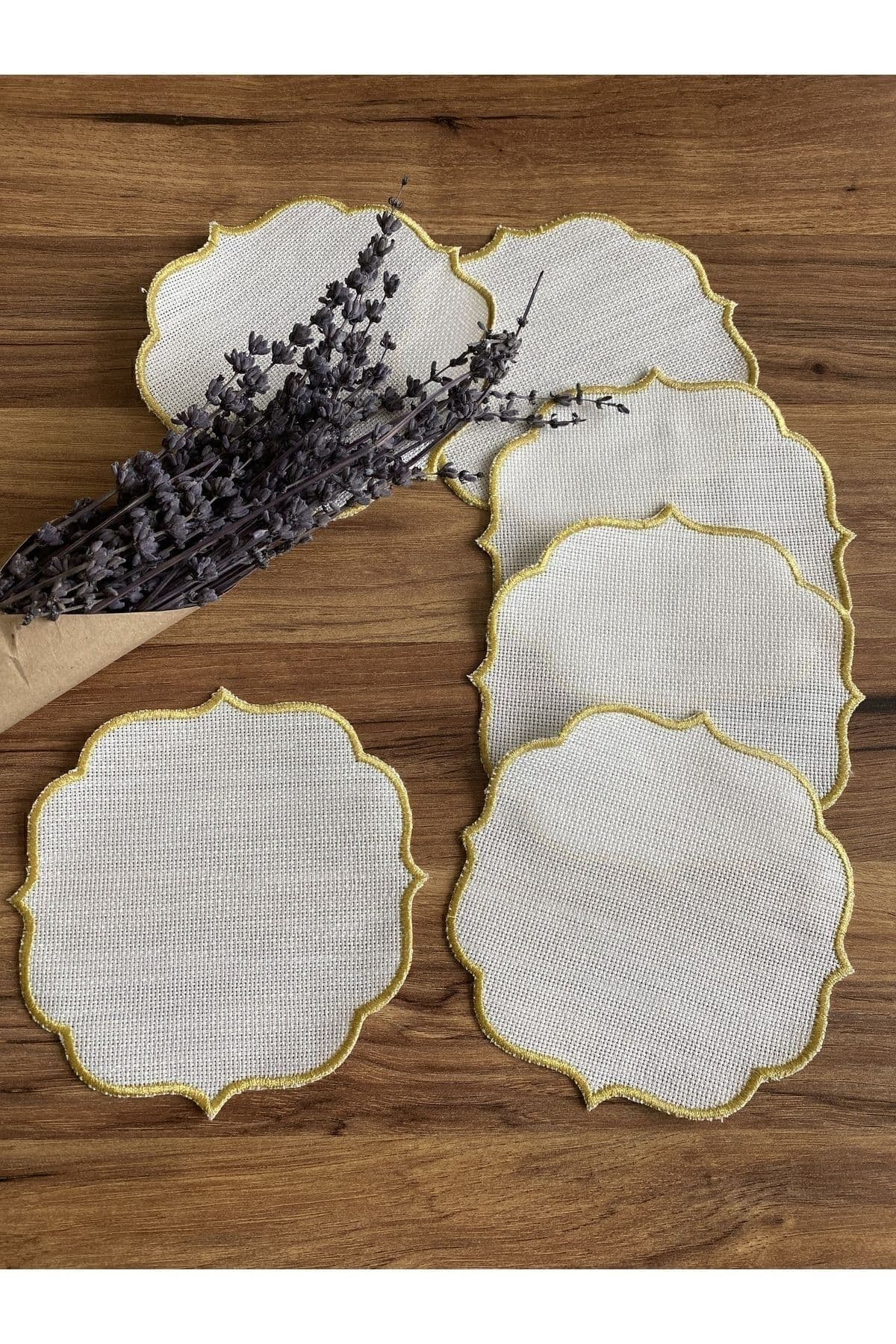 Nurhanhome 6 Adet Etamin Işlemeye Uygun Linen Keten Kumaş Gold Simli Kahve Yanı Kokteyl Sunum Peçete