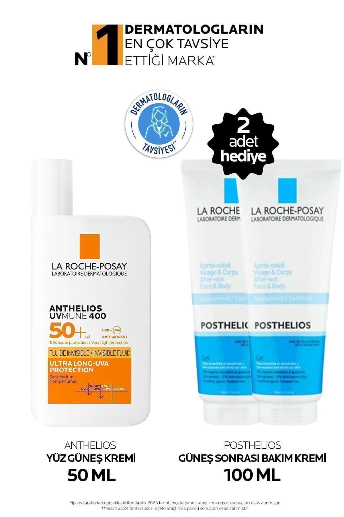 La Roche Posay Güneş Koruyucu Cilt Bakım Seti: Anthelios Uvmune Fluide Yüz Güneş Kremi 50ML&Posthelios 100MLX2