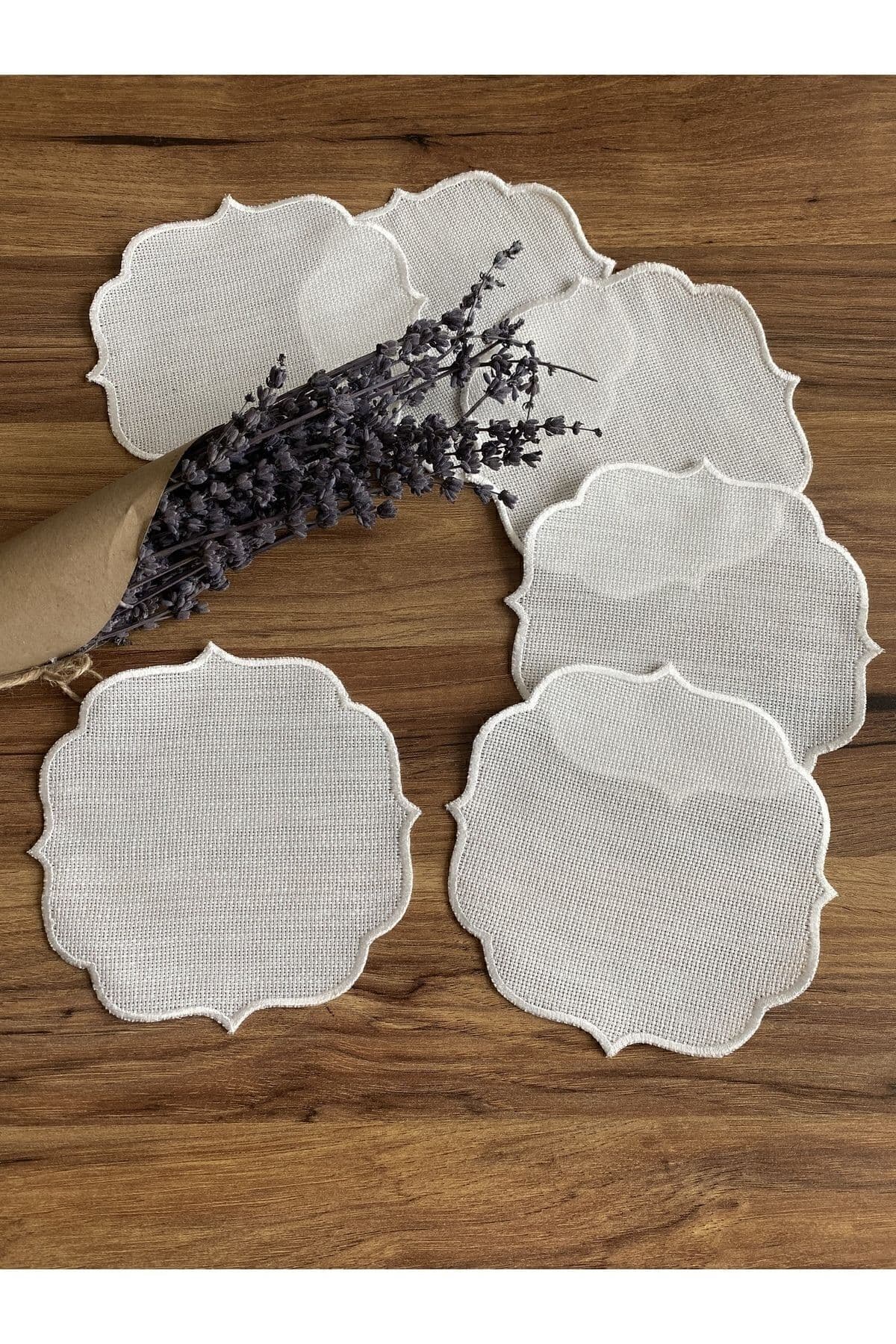 Nurhanhome 6 Adet Etamin Işlemeye Uygun Linen Keten Kumaş Ekru Renk Kahve Yanı Kokteyl Sunum Peçete
