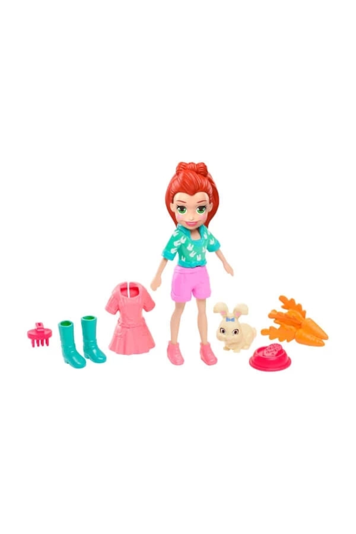 Polly Pocket ve Hayvan Dostu Oyun Seti, Hoptastic Lila Bebek, Hayvanı ve Aksesuarları GDM11