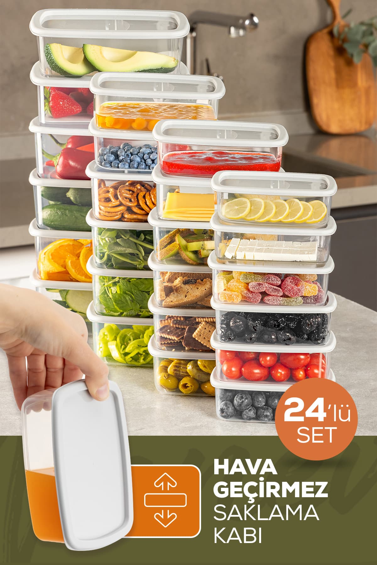 Vienev 24'lü Hava Geçirmez Saklama Kabı Seti Gri 6x(250-500-750-1200 ML)