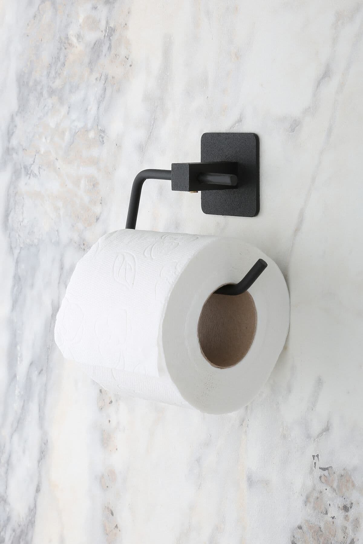 MultiStore Kare Yapışkanlı Siyah Açık Tuvalet Kağıtlığı Wc Kağıtlık Tutucu Delmeden Kullanım
