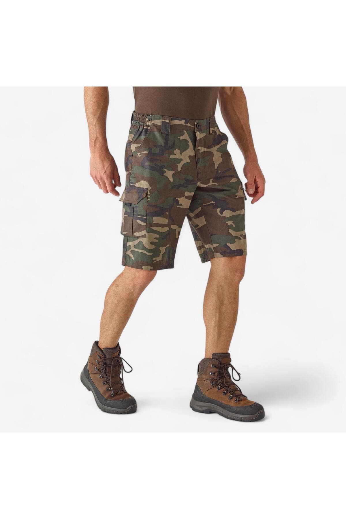Decathlon Solognac Bermuda Kargo Şort - Avcılık ve Doğa Gözlemi - Kamuflaj Desenli/Yeşil - 500
